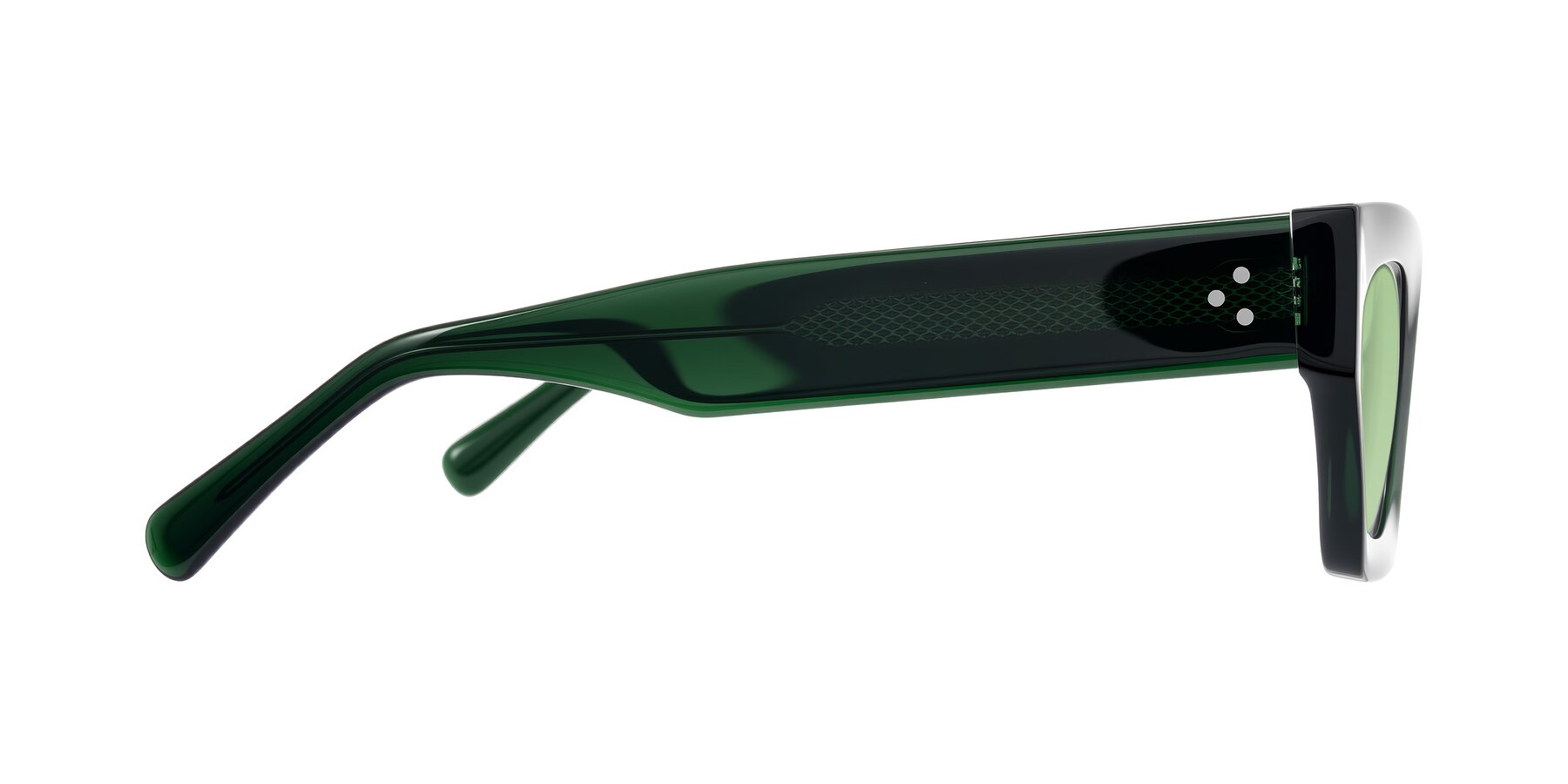 Side of Rex in Jade Green with Medium Green Tinted Lenses
