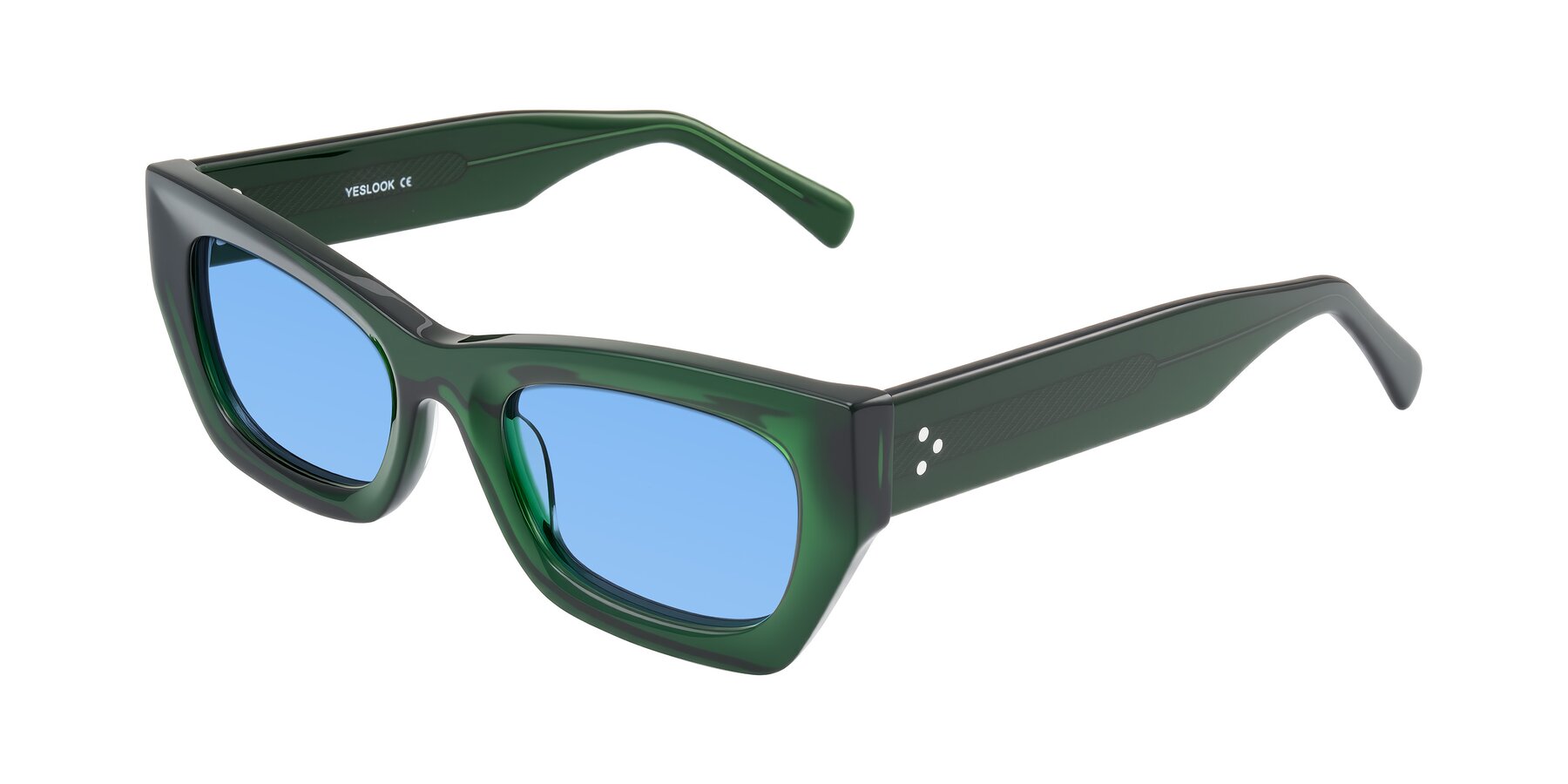 Angle of Rex in Jade Green with Medium Blue Tinted Lenses
