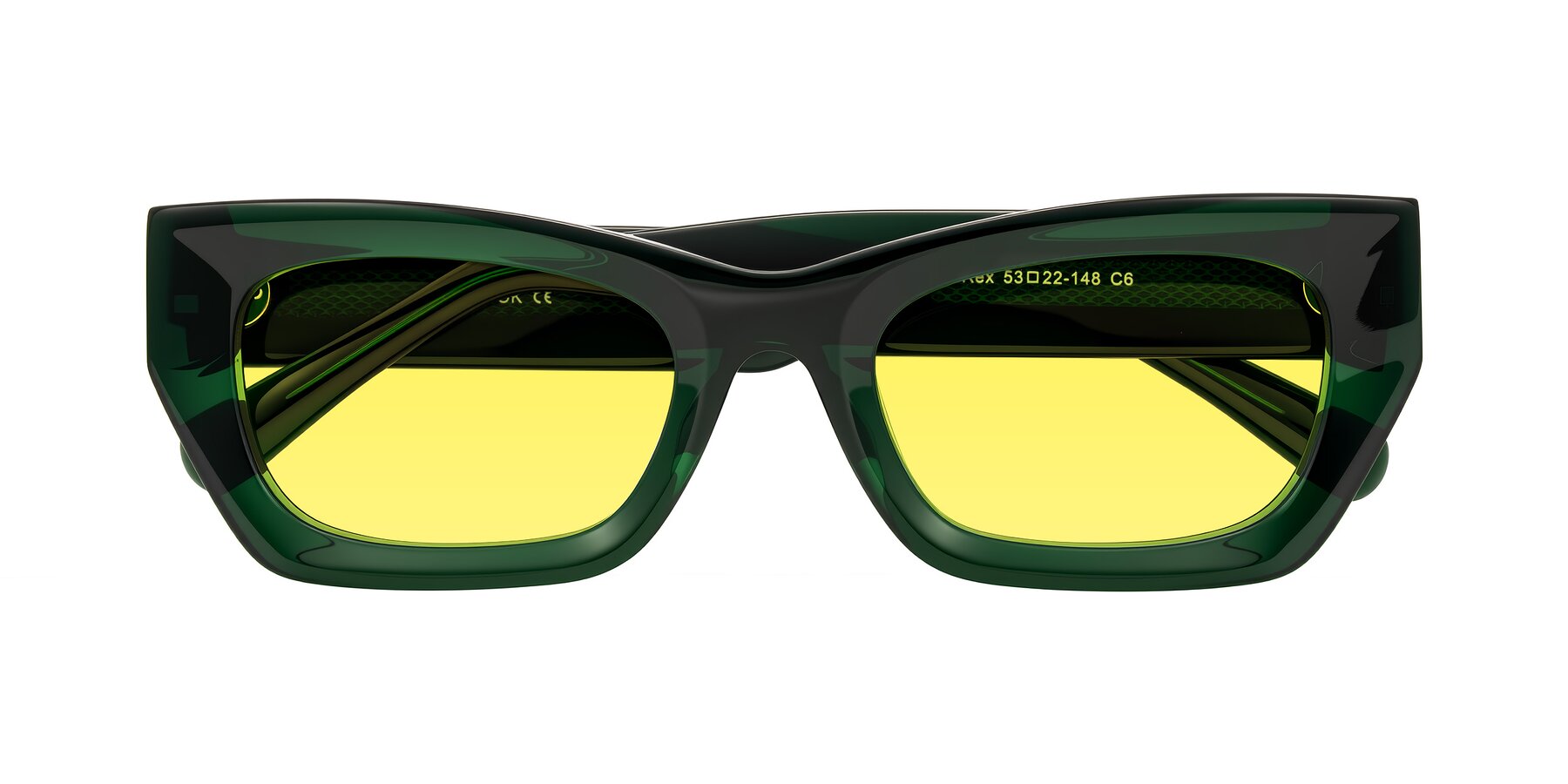 Folded Front of Rex in Jade Green with Medium Yellow Tinted Lenses