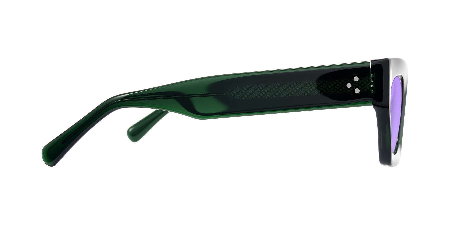 Side of Rex in Jade Green with Medium Purple Tinted Lenses