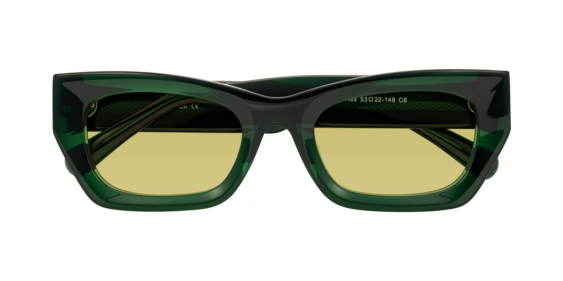 Folded Front of Rex in Jade Green with Medium Champagne Tinted Lenses