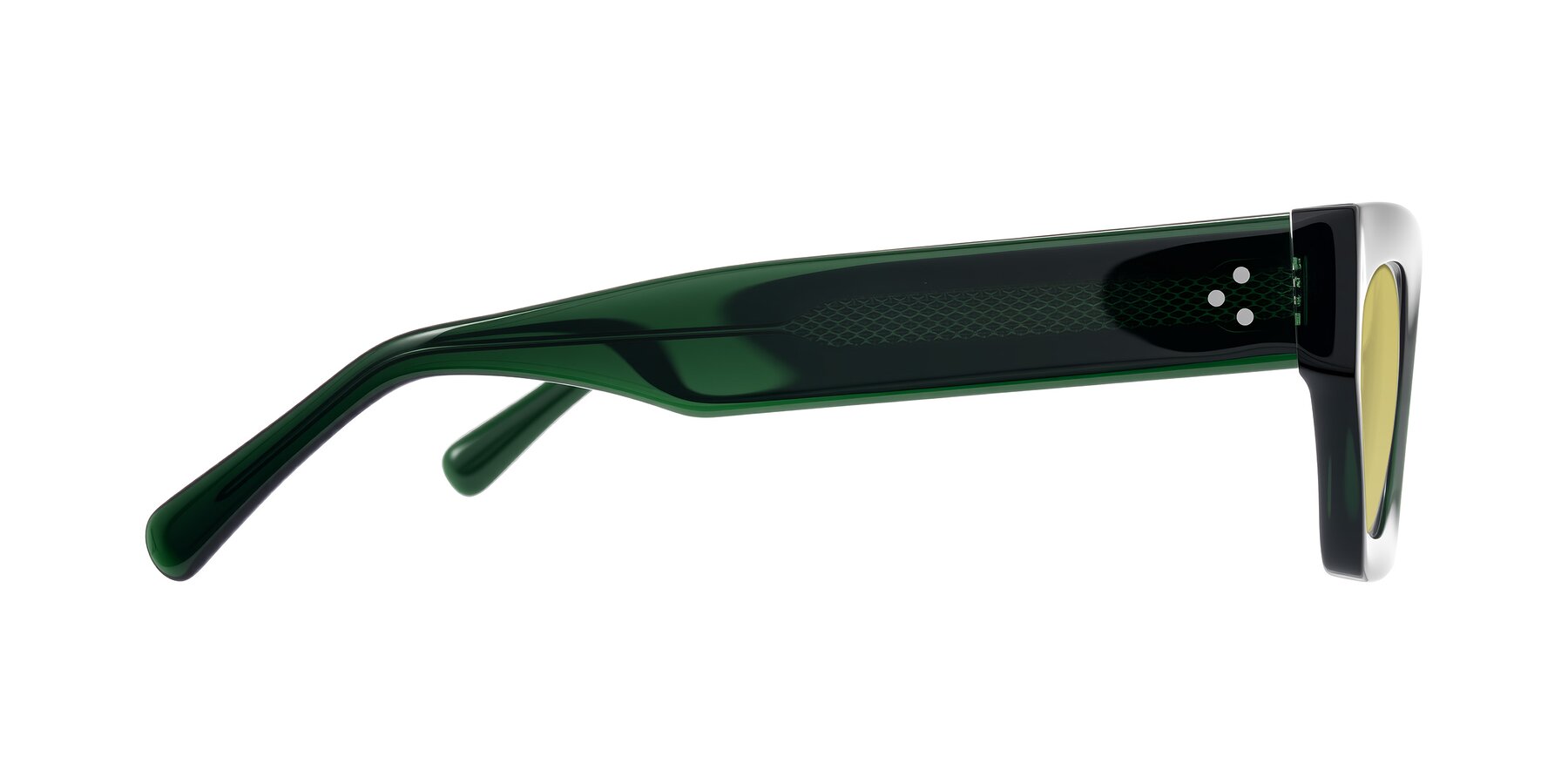 Side of Rex in Jade Green with Medium Champagne Tinted Lenses