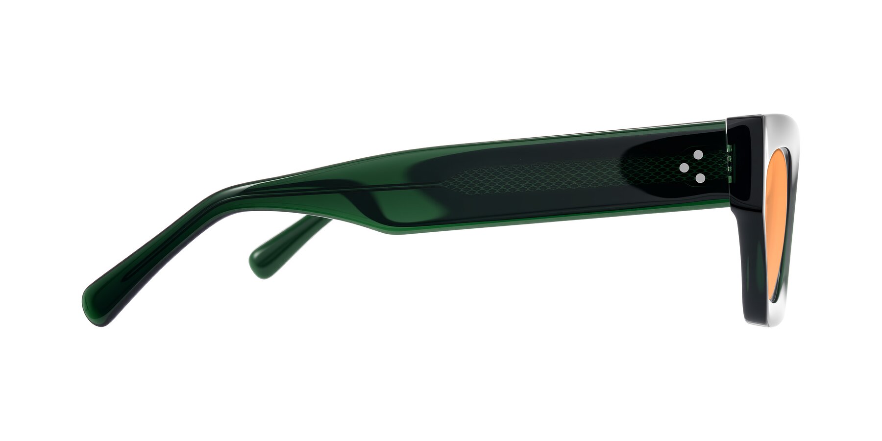 Side of Rex in Jade Green with Medium Orange Tinted Lenses