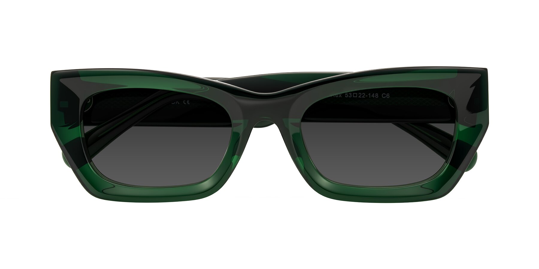 Folded Front of Rex in Jade Green with Gray Tinted Lenses