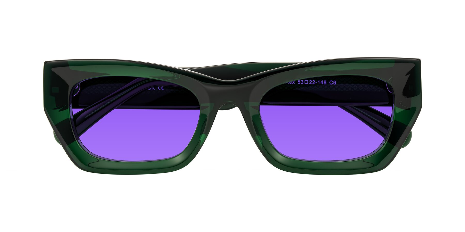 Folded Front of Rex in Jade Green with Purple Tinted Lenses
