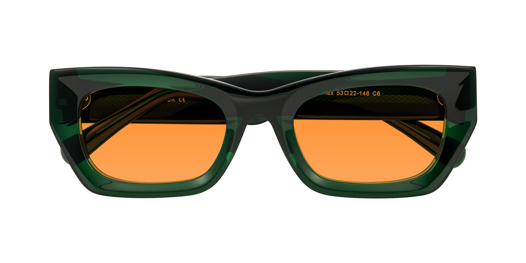 Folded Front of Rex in Jade Green with Orange Tinted Lenses