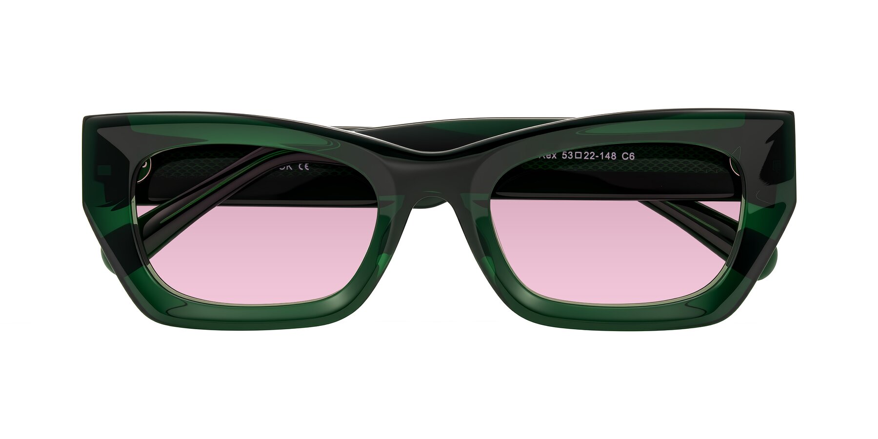 Folded Front of Rex in Jade Green with Light Wine Tinted Lenses