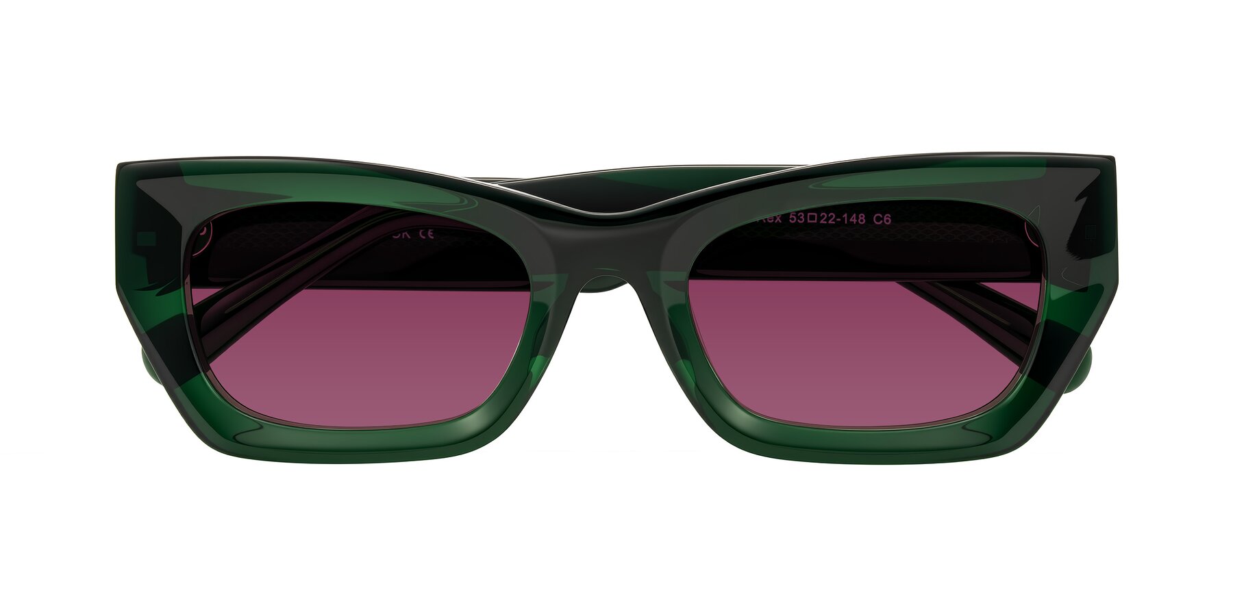 Folded Front of Rex in Jade Green with Wine Tinted Lenses