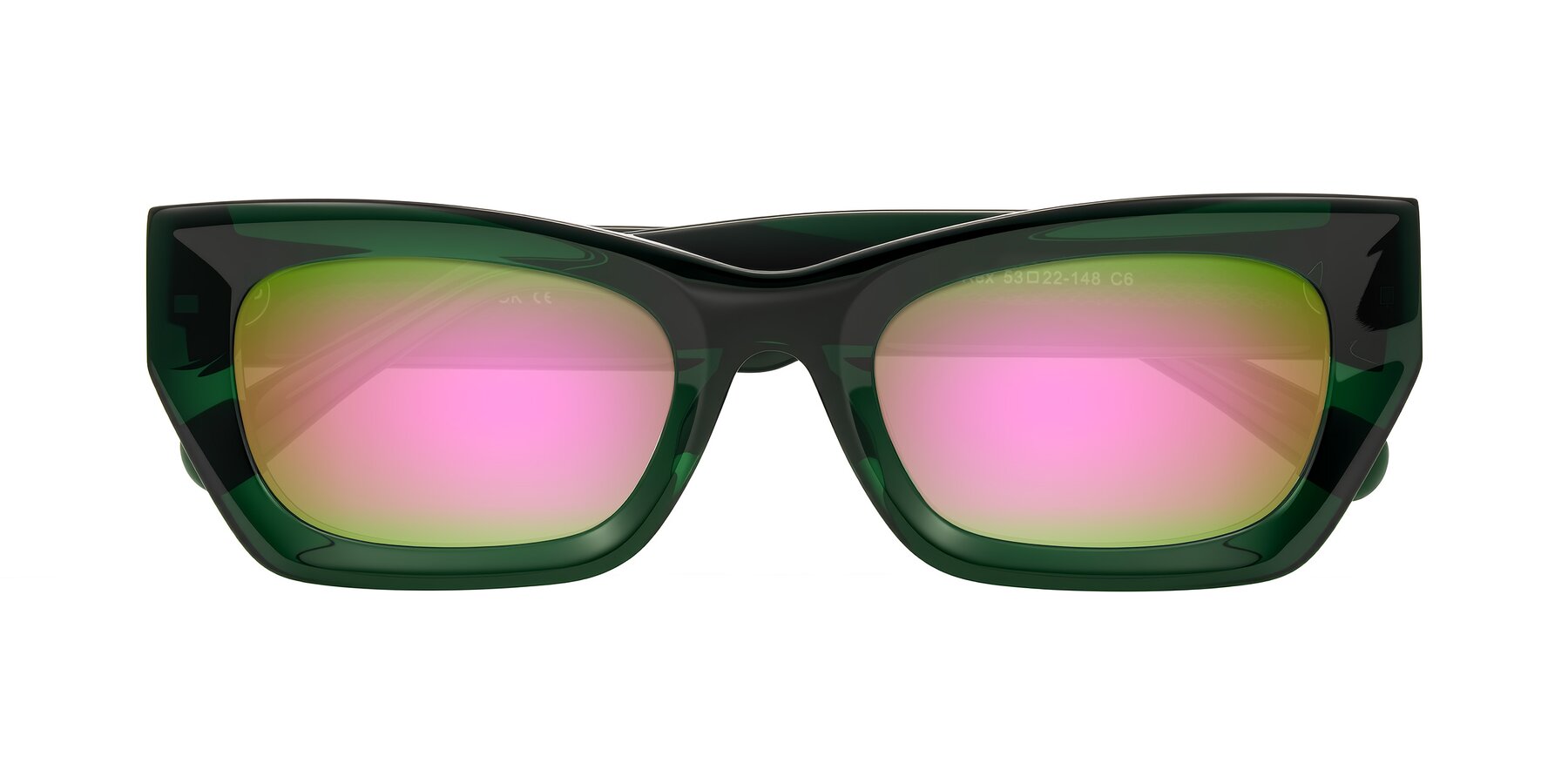 Folded Front of Rex in Jade Green with Pink Mirrored Lenses