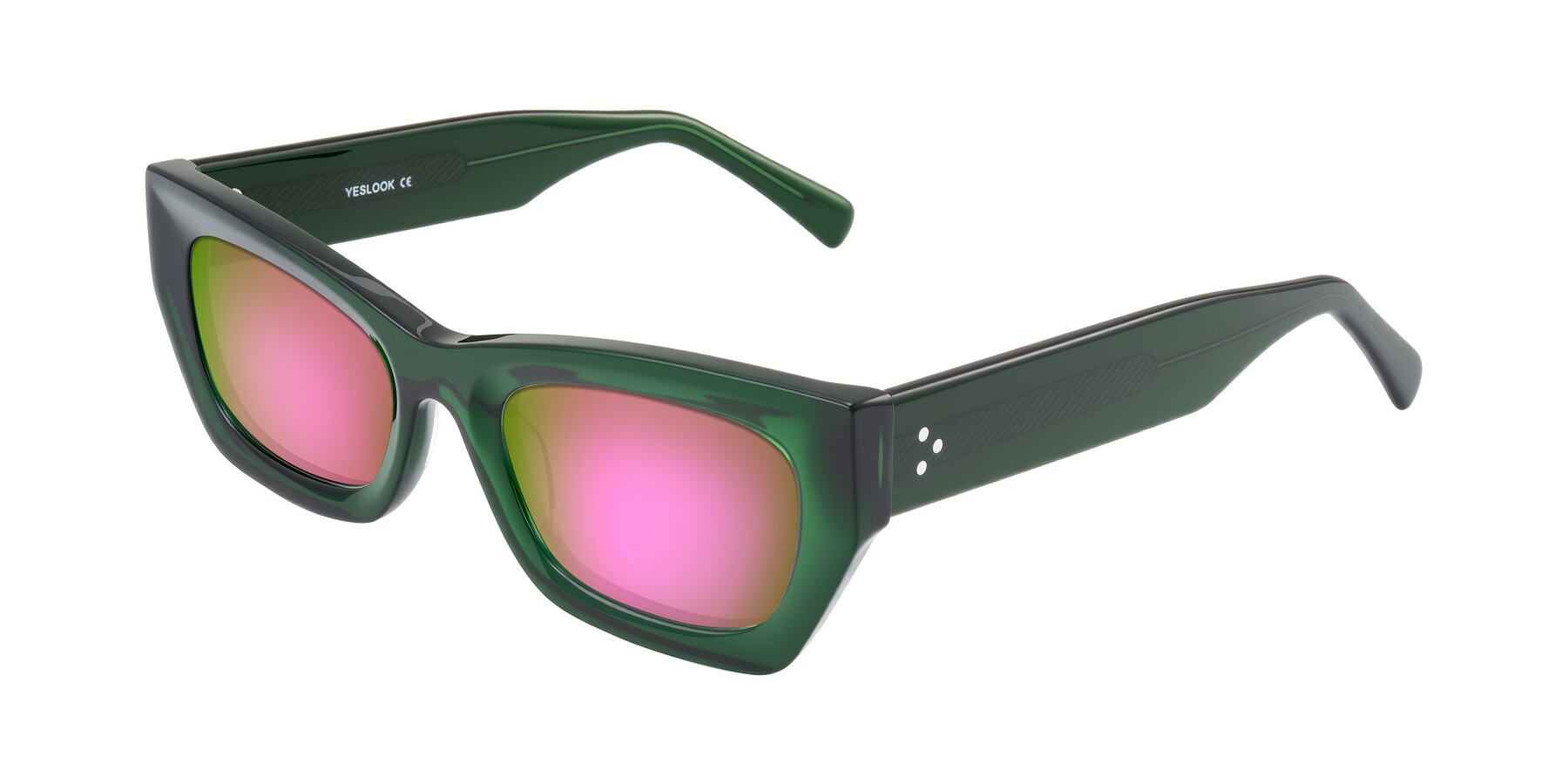 Angle of Rex in Jade Green with Pink Mirrored Lenses