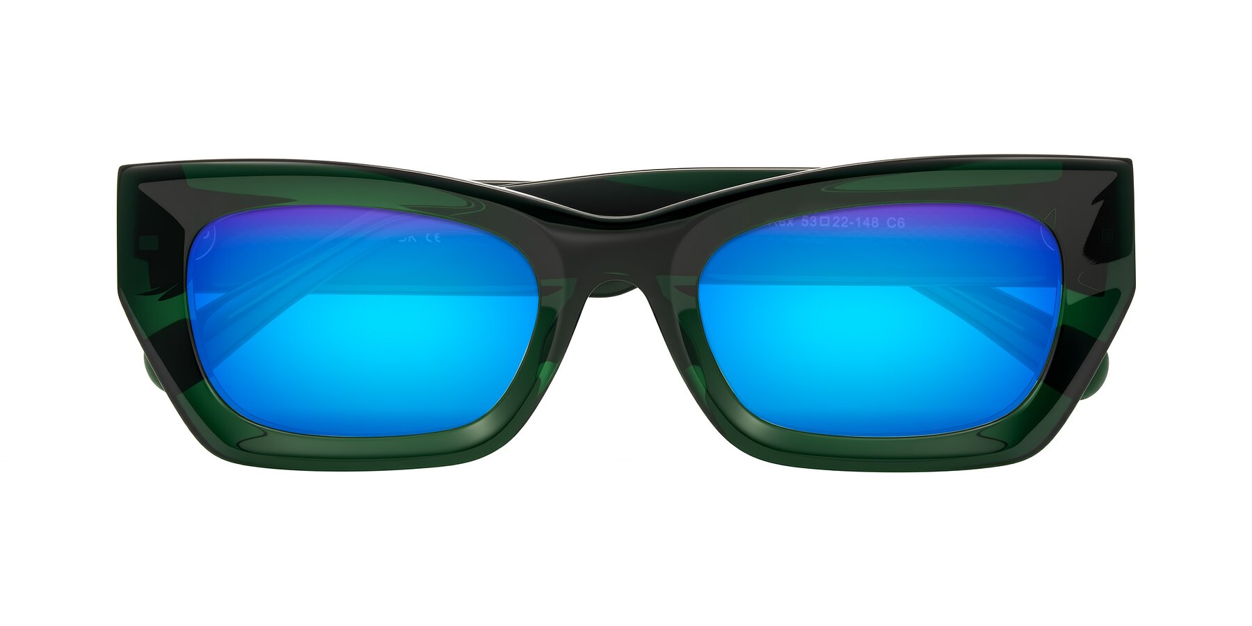Folded Front of Rex in Jade Green with Blue Mirrored Lenses