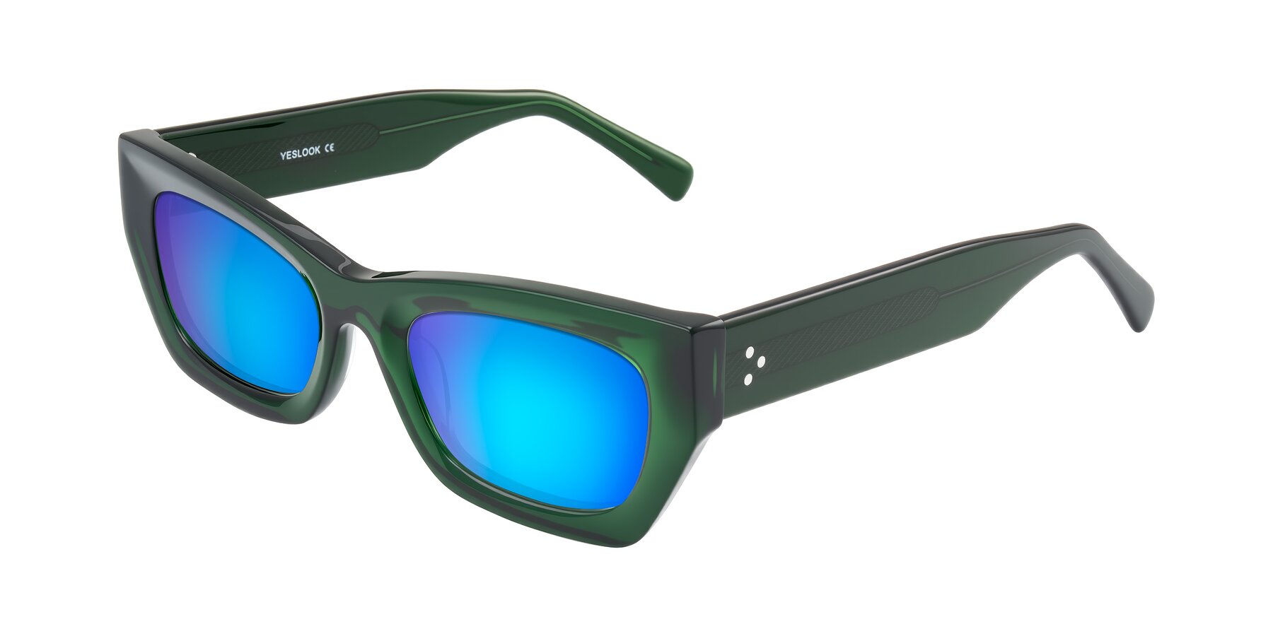 Angle of Rex in Jade Green with Blue Mirrored Lenses
