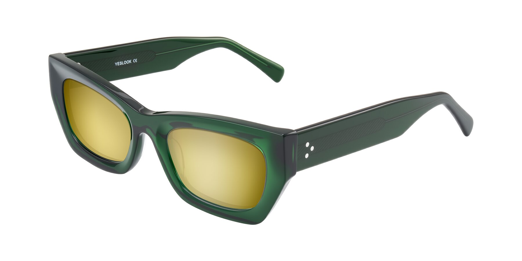 Angle of Rex in Jade Green with Gold Mirrored Lenses