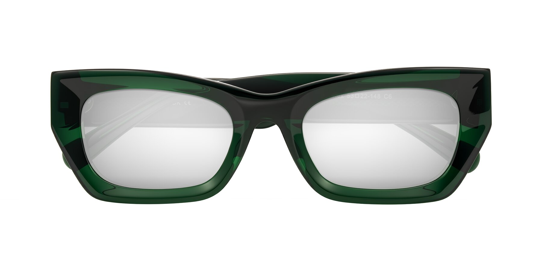 Folded Front of Rex in Jade Green with Silver Mirrored Lenses