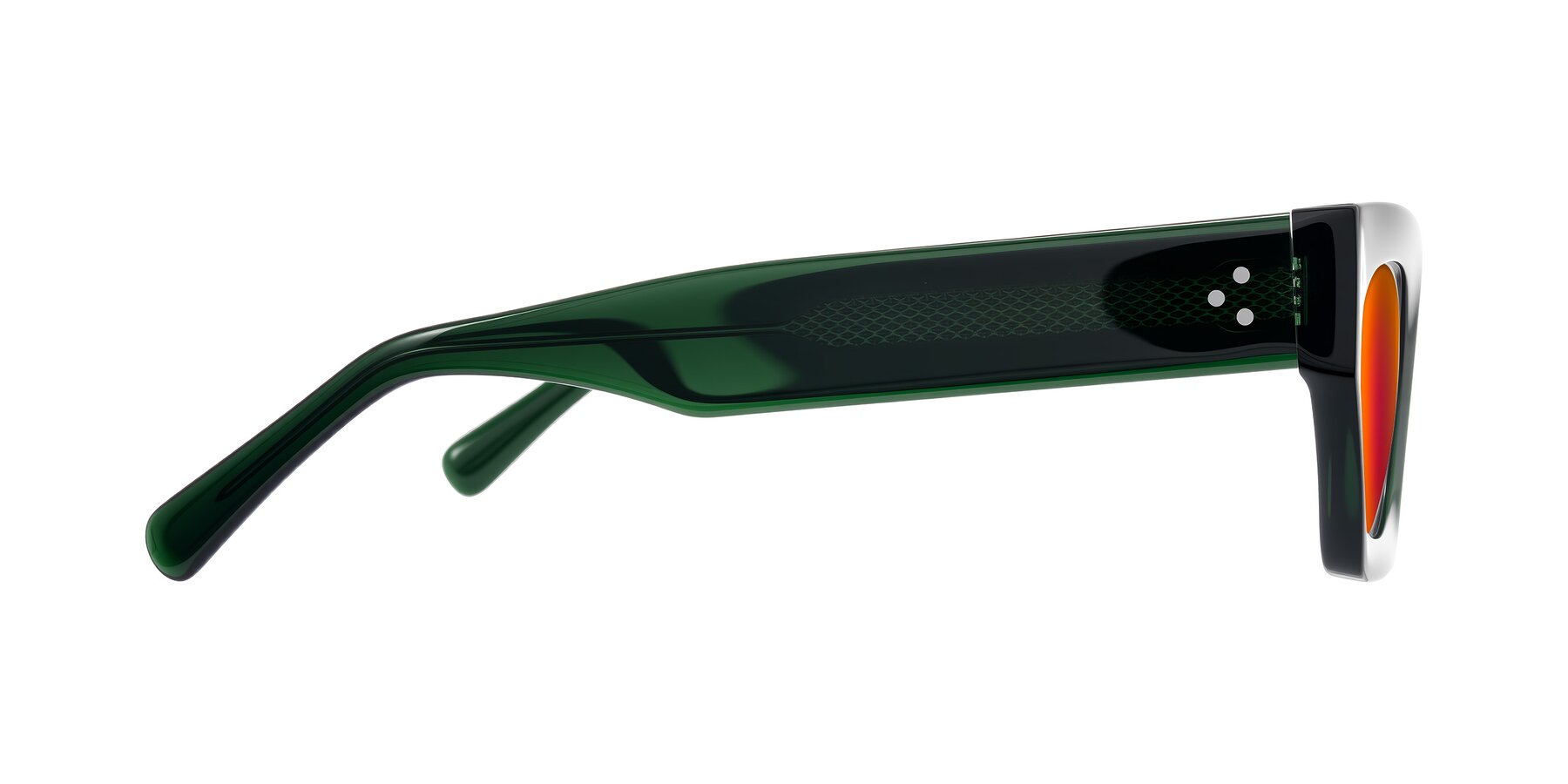 Side of Rex in Jade Green with Red Gold Mirrored Lenses