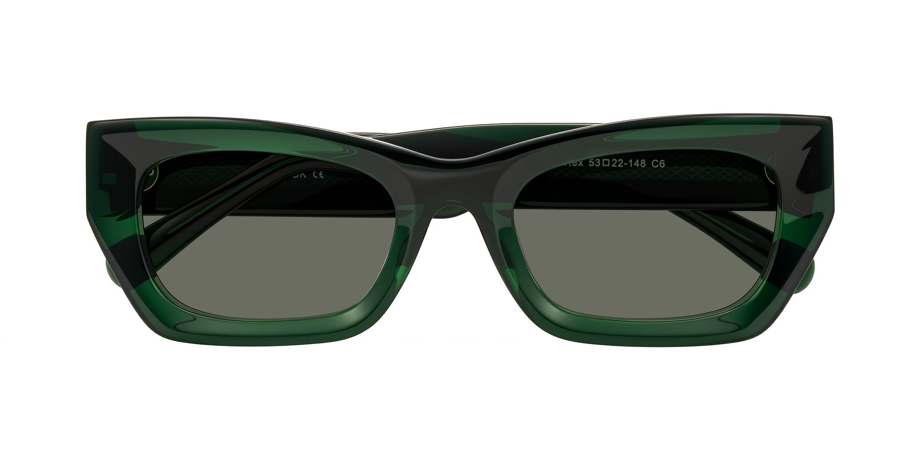 Folded Front of Rex in Jade Green with Gray Polarized Lenses