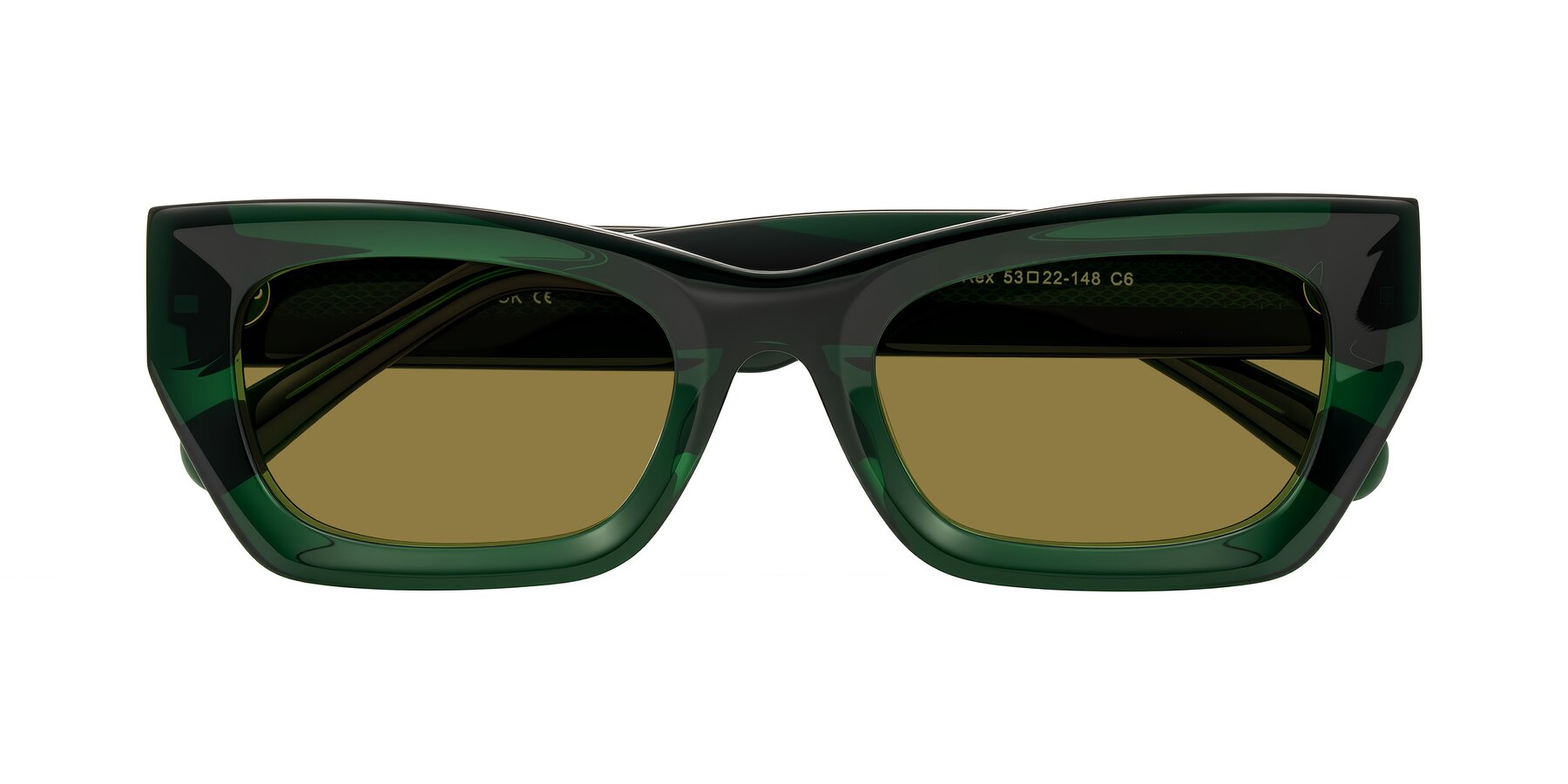Folded Front of Rex in Jade Green with Brown Polarized Lenses