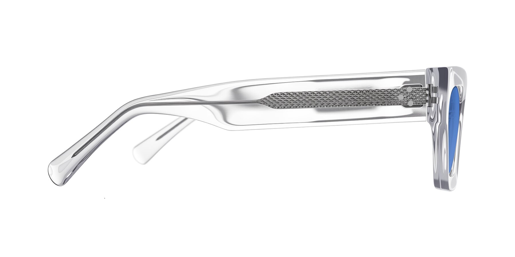 Side of Rex in Clear with Blue Tinted Lenses