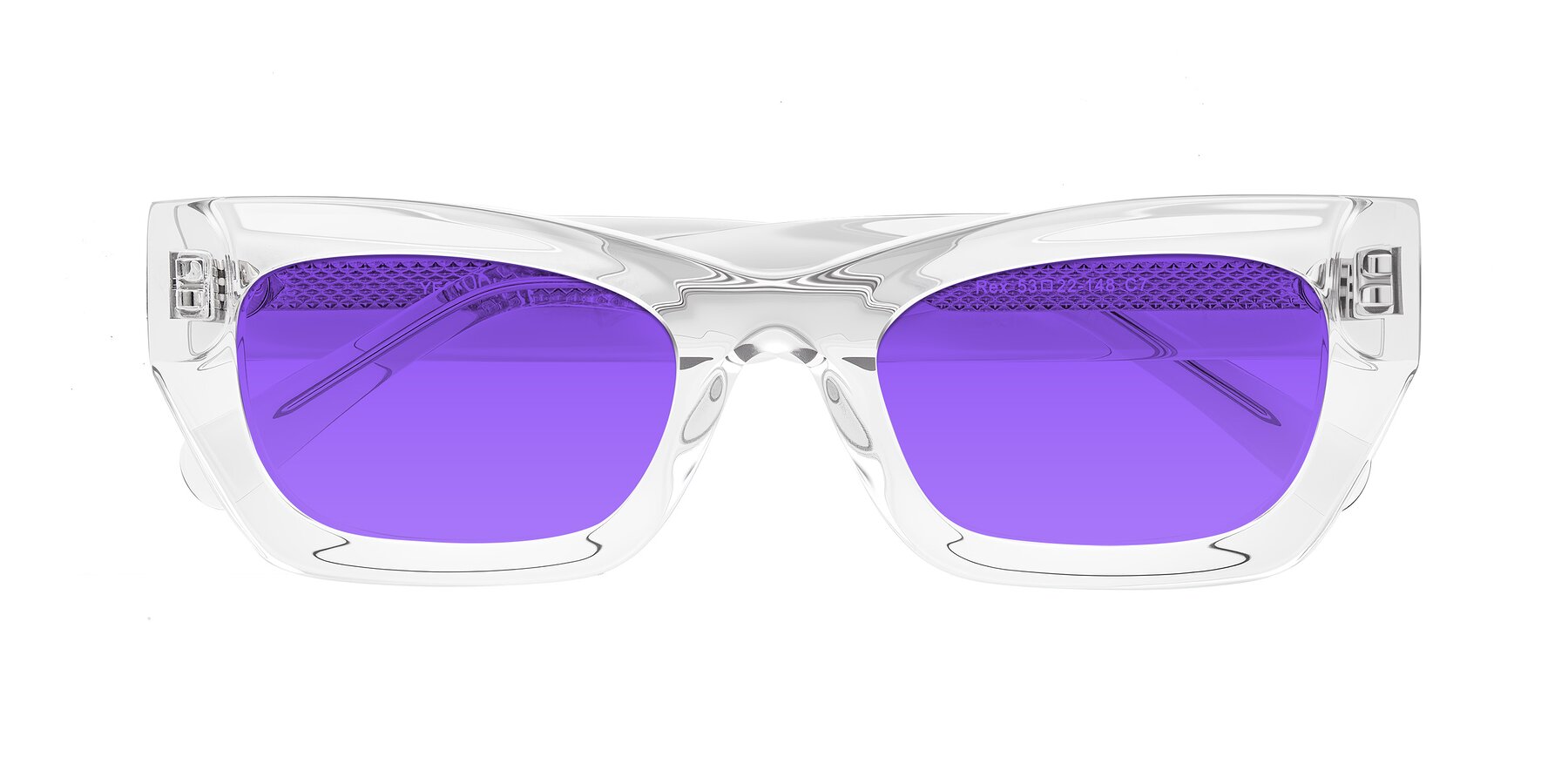 Folded Front of Rex in Clear with Purple Tinted Lenses