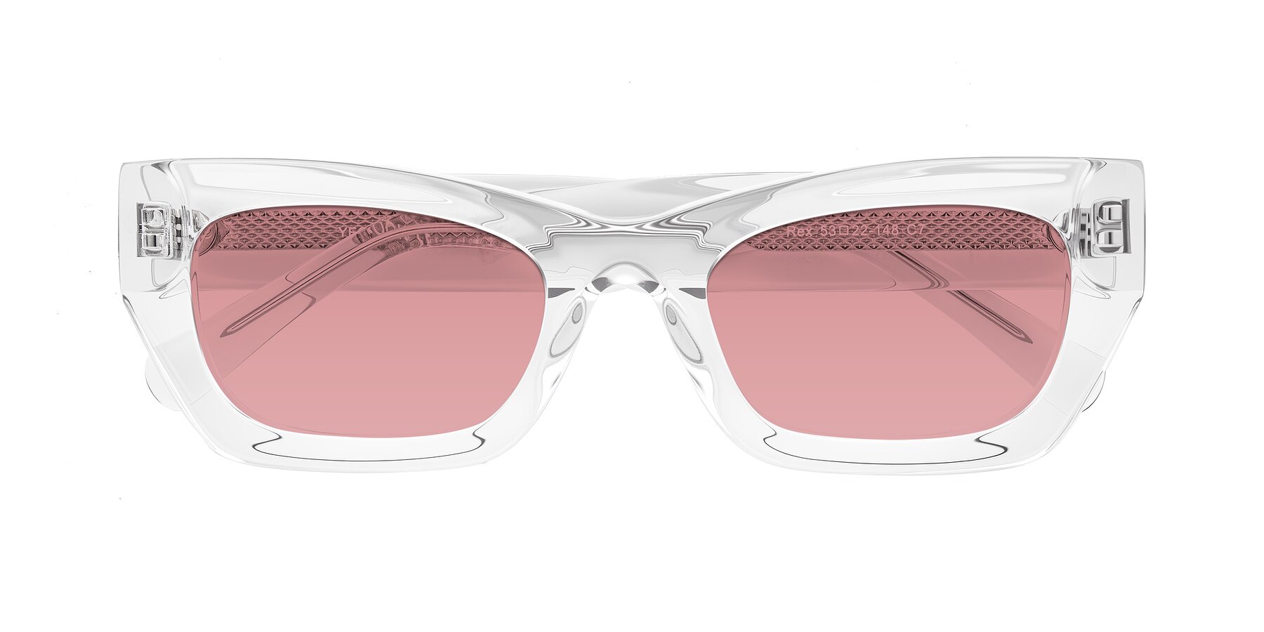 Folded Front of Rex in Clear with Medium Garnet Tinted Lenses