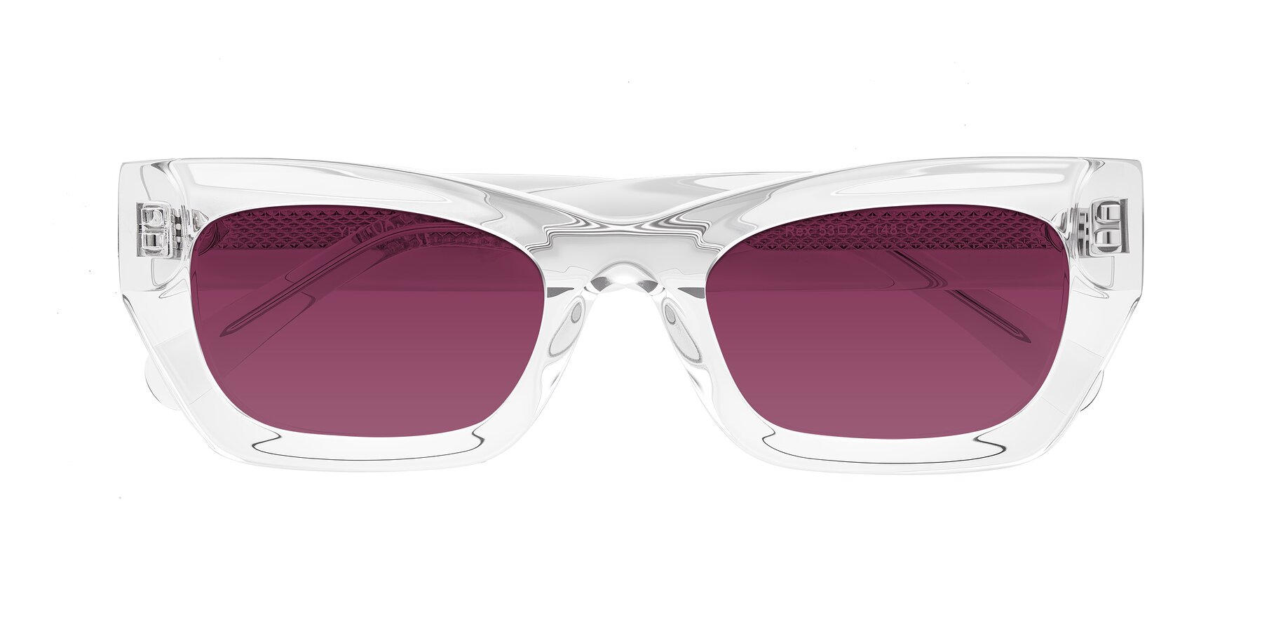 Folded Front of Rex in Clear with Wine Tinted Lenses