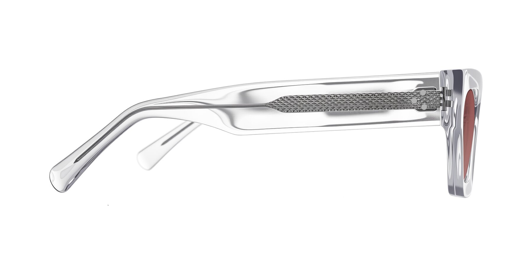 Side of Rex in Clear with Garnet Tinted Lenses