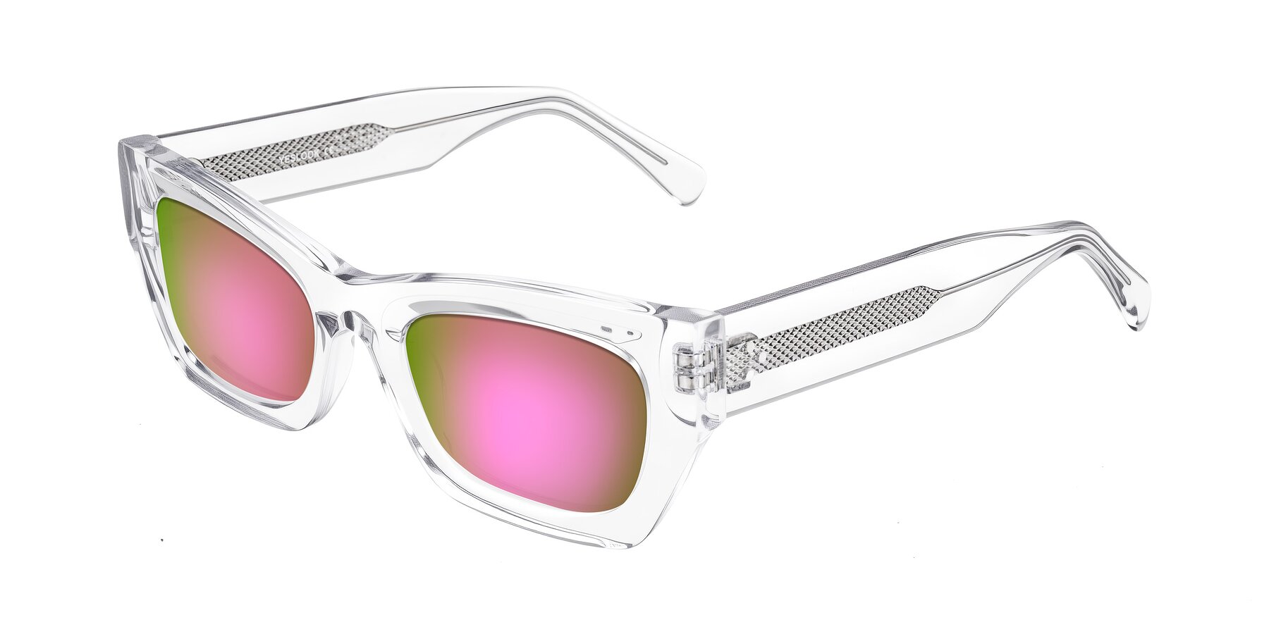 Angle of Rex in Clear with Pink Mirrored Lenses