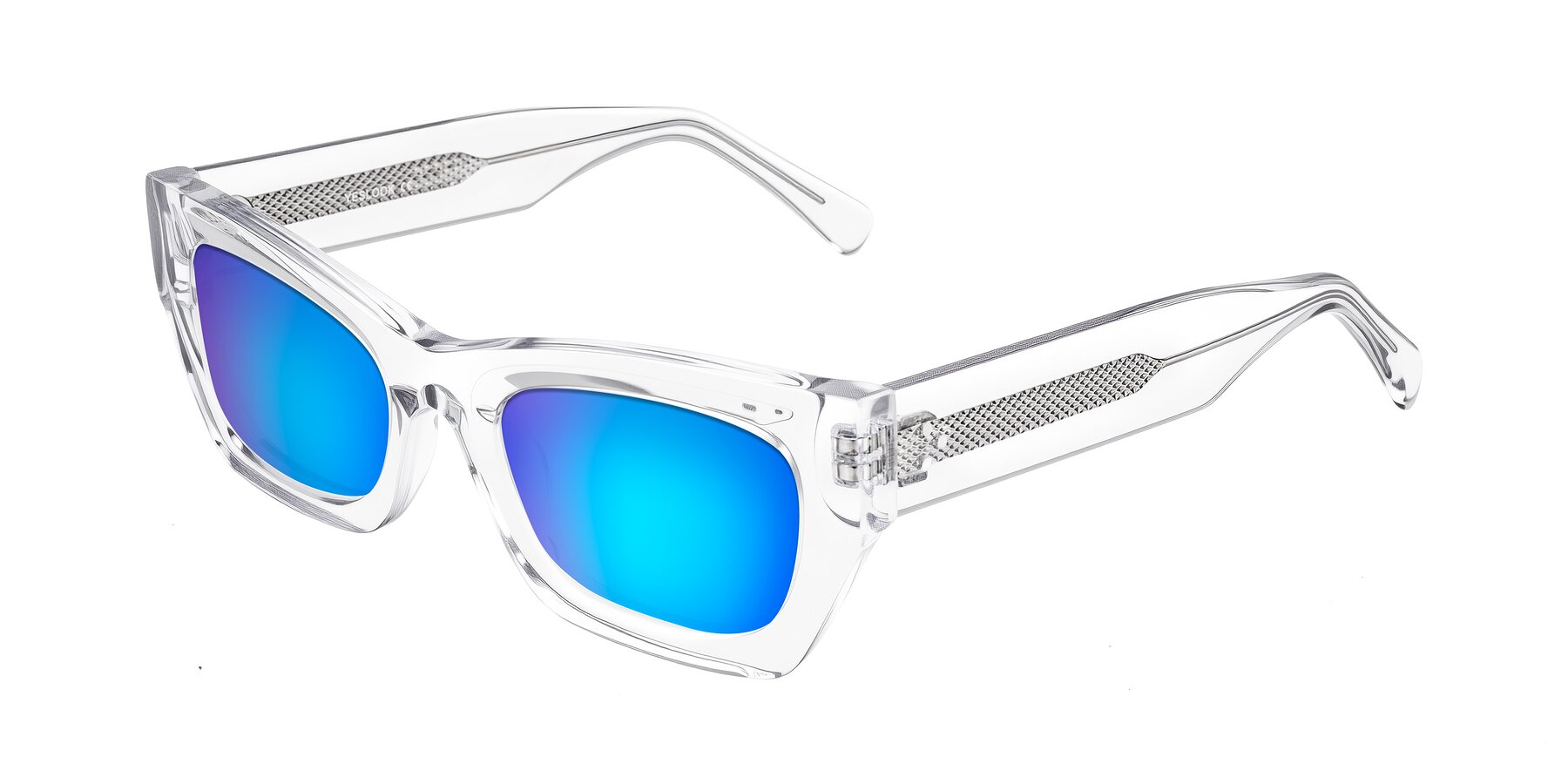 Angle of Rex in Clear with Blue Mirrored Lenses