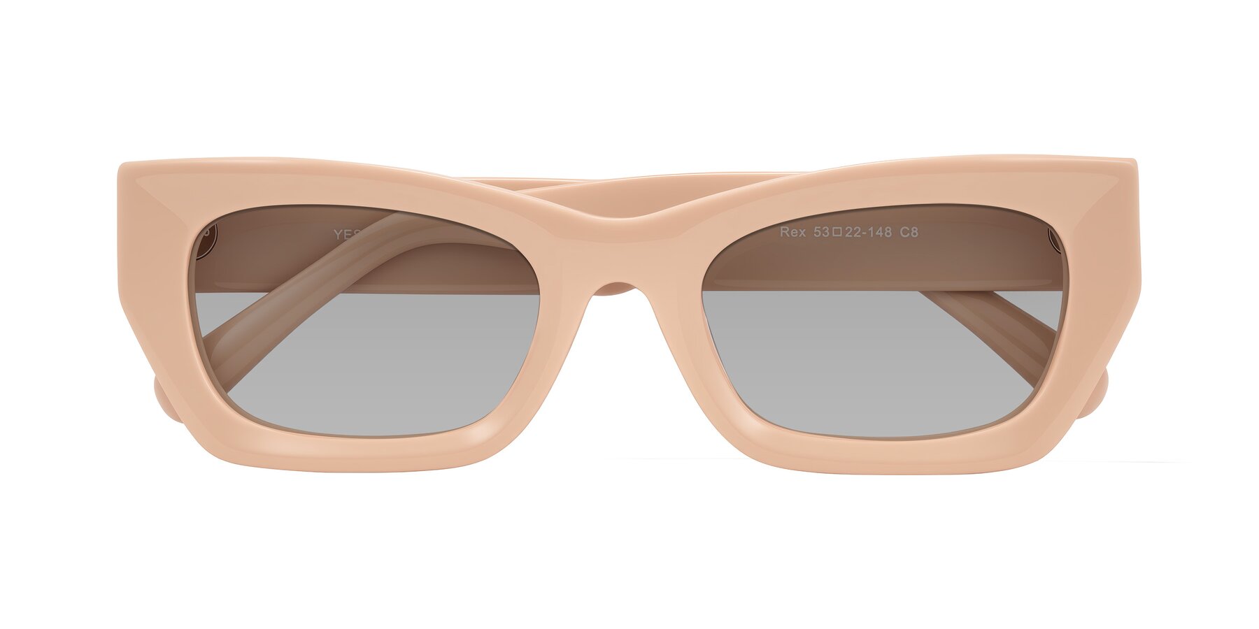 Folded Front of Rex in Pale Salmon with Light Gray Tinted Lenses