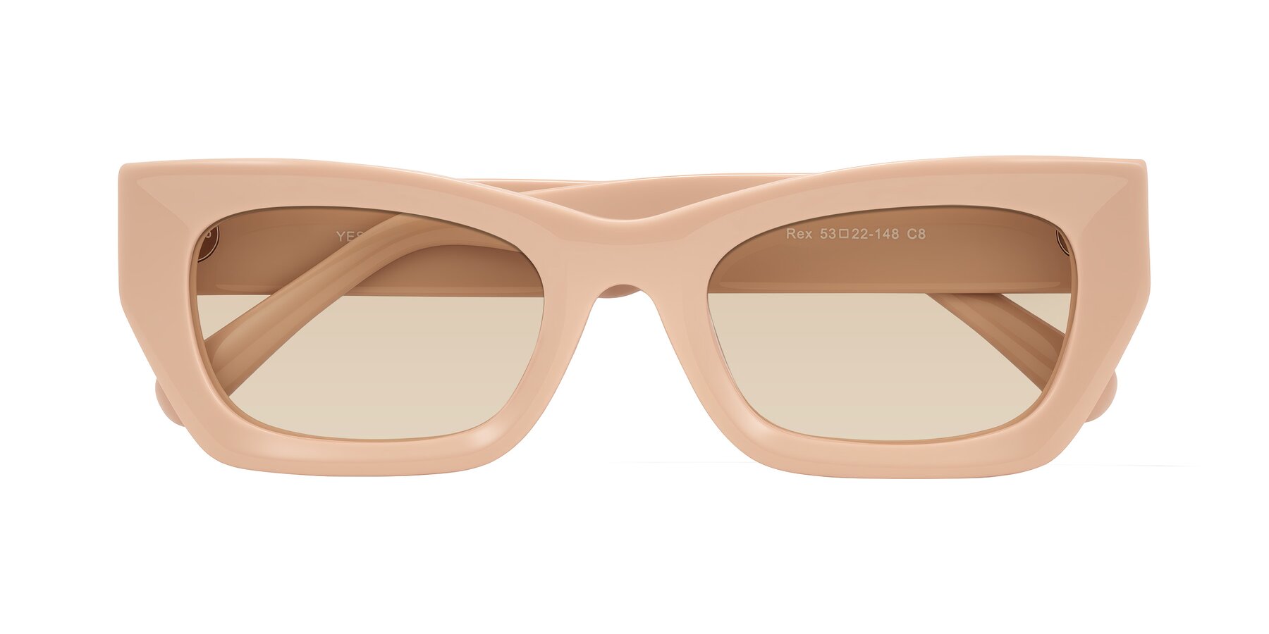 Folded Front of Rex in Pale Salmon with Light Brown Tinted Lenses