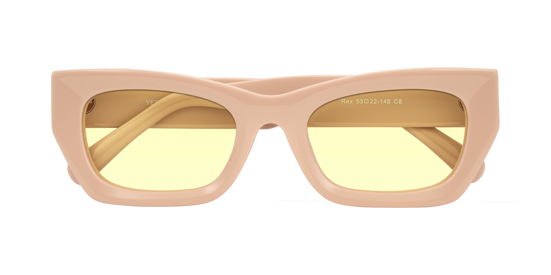 Folded Front of Rex in Pale Salmon with Light Yellow Tinted Lenses
