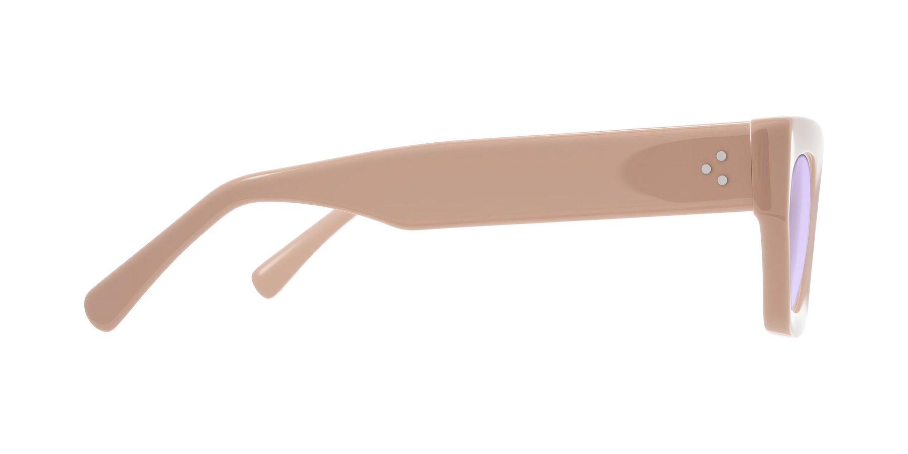 Side of Rex in Pale Salmon with Light Purple Tinted Lenses