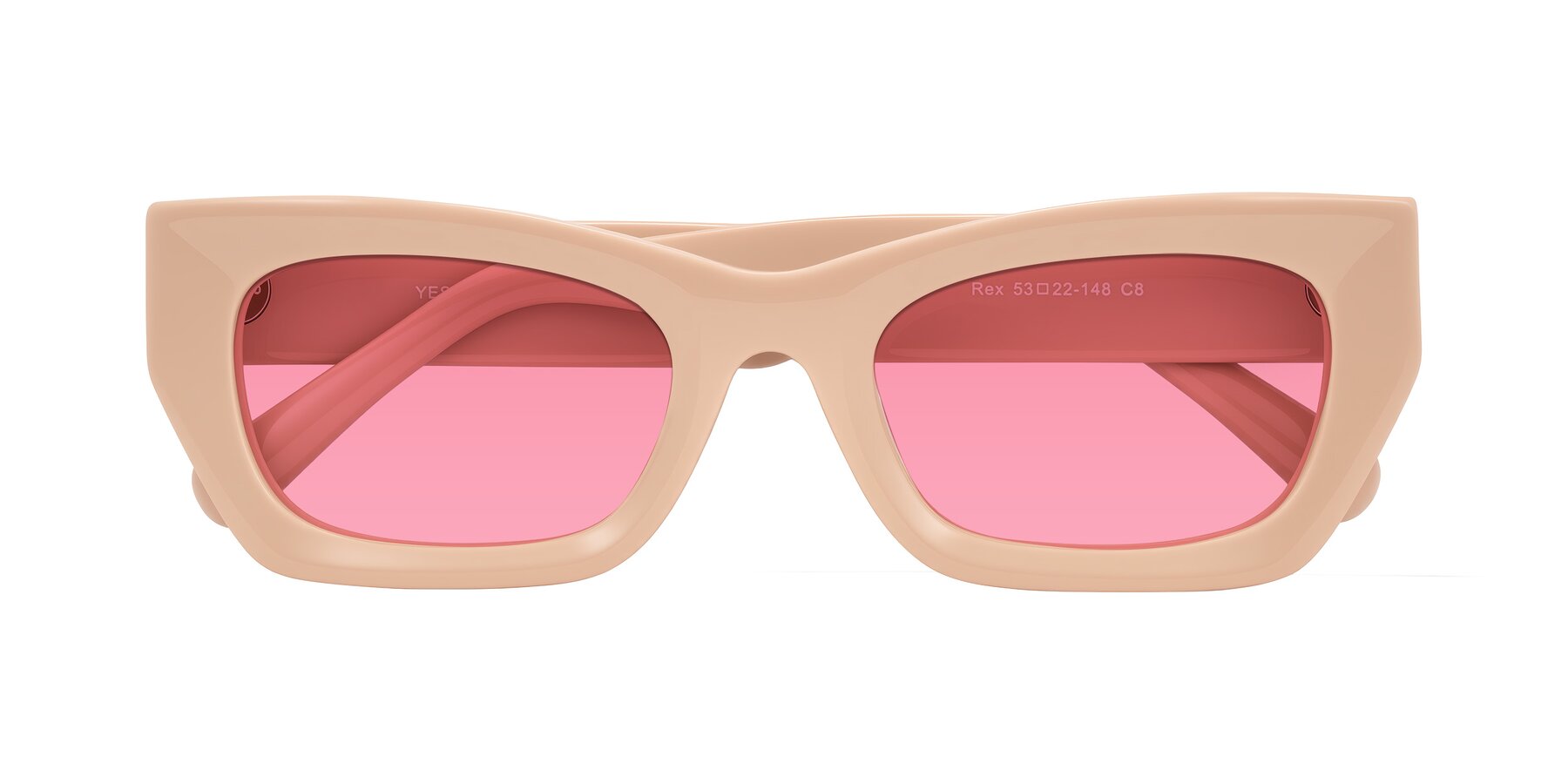 Folded Front of Rex in Pale Salmon with Pink Tinted Lenses