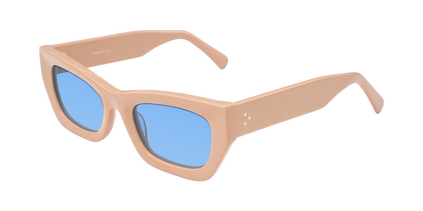 Angle of Rex in Pale Salmon with Medium Blue Tinted Lenses
