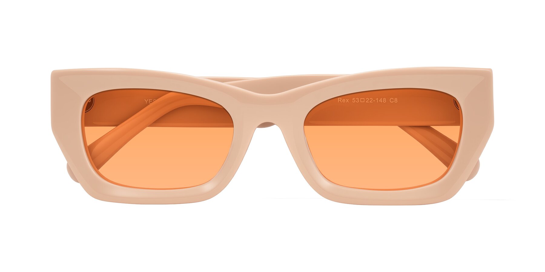 Folded Front of Rex in Pale Salmon with Medium Orange Tinted Lenses