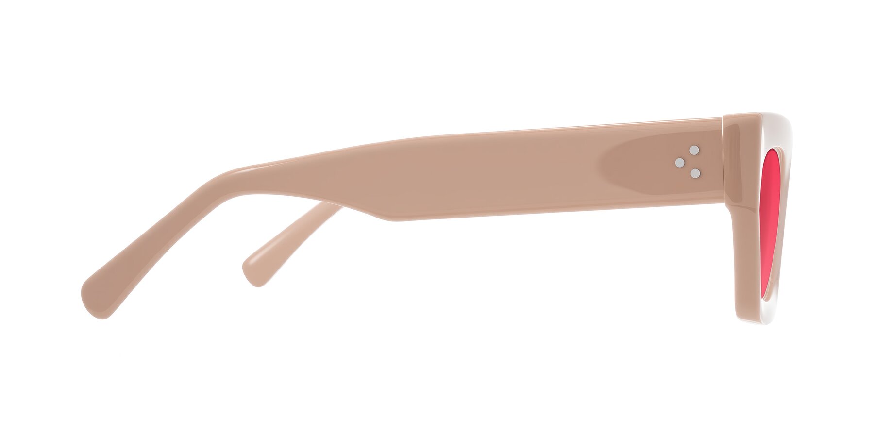 Side of Rex in Pale Salmon with Red Tinted Lenses