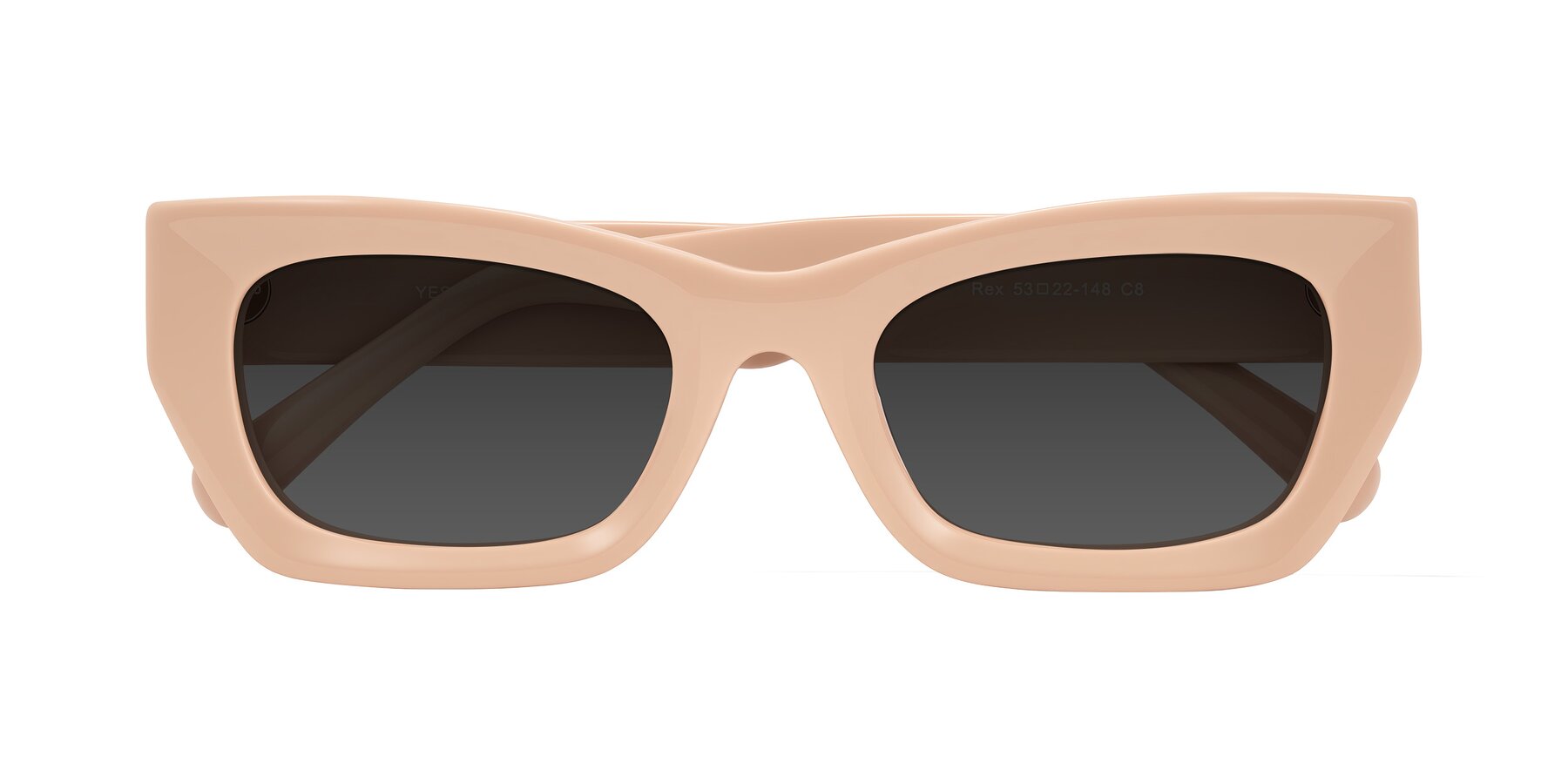 Folded Front of Rex in Pale Salmon with Gray Tinted Lenses