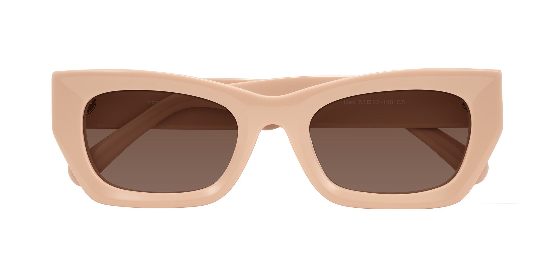 Folded Front of Rex in Pale Salmon with Brown Tinted Lenses