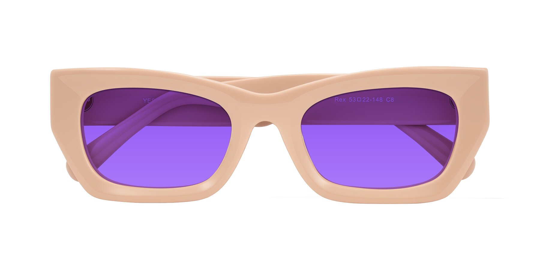 Folded Front of Rex in Pale Salmon with Purple Tinted Lenses