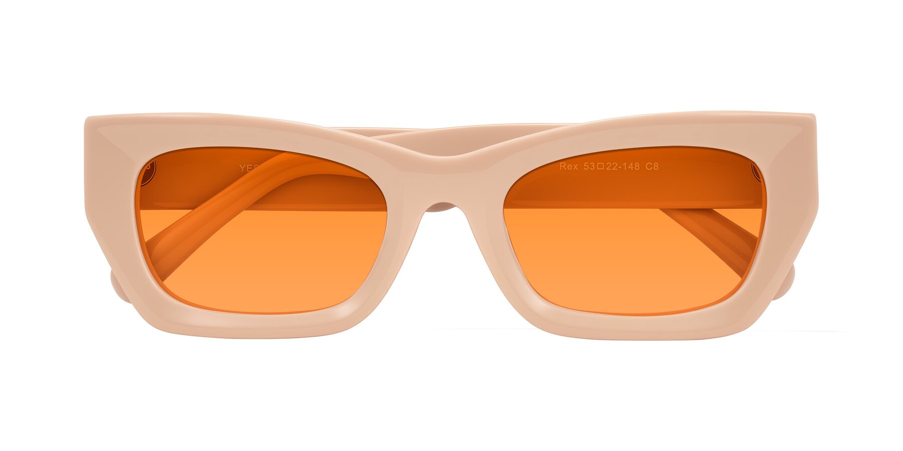 Folded Front of Rex in Pale Salmon with Orange Tinted Lenses