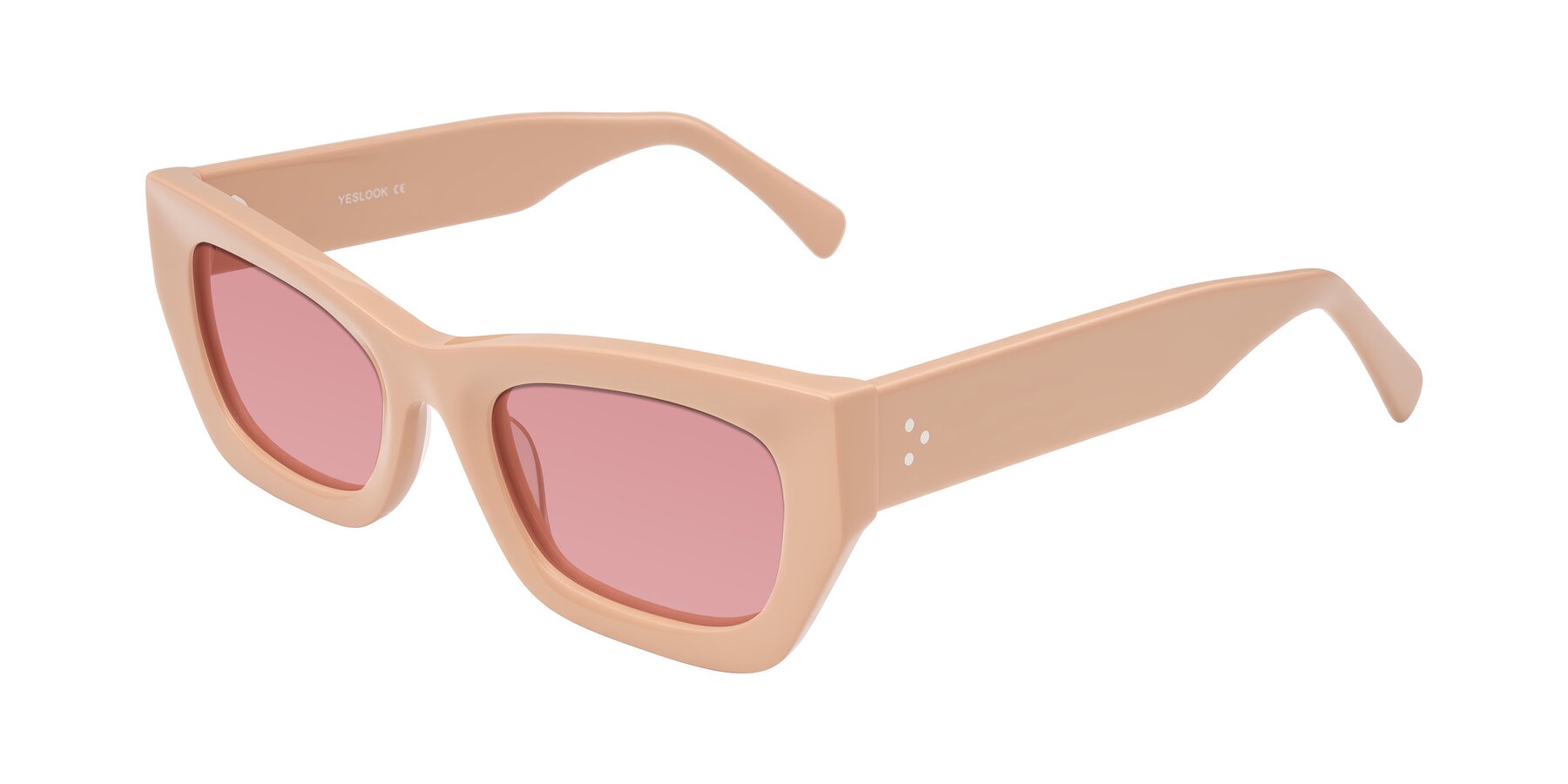 Angle of Rex in Pale Salmon with Medium Garnet Tinted Lenses