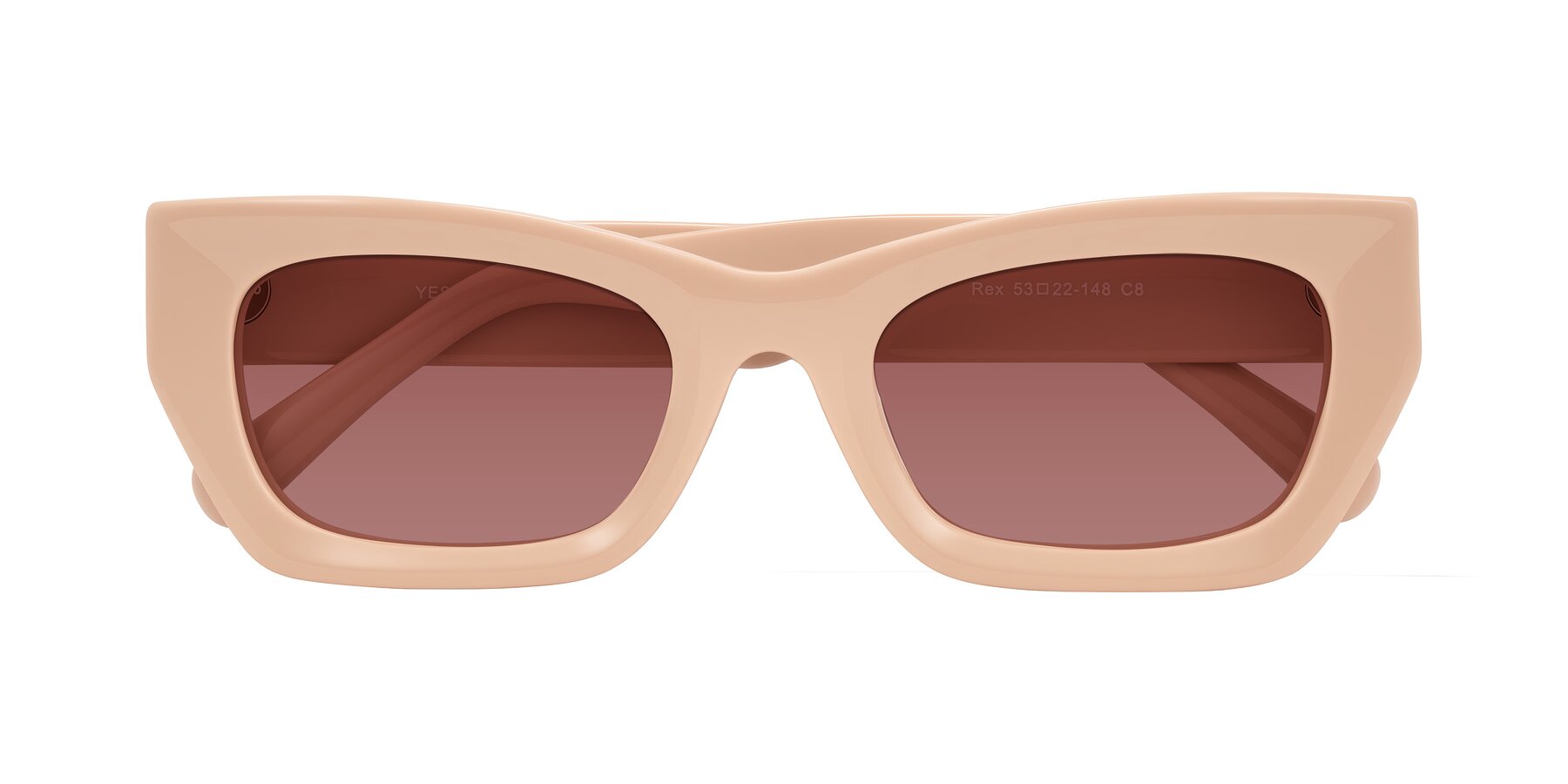 Folded Front of Rex in Pale Salmon with Garnet Tinted Lenses