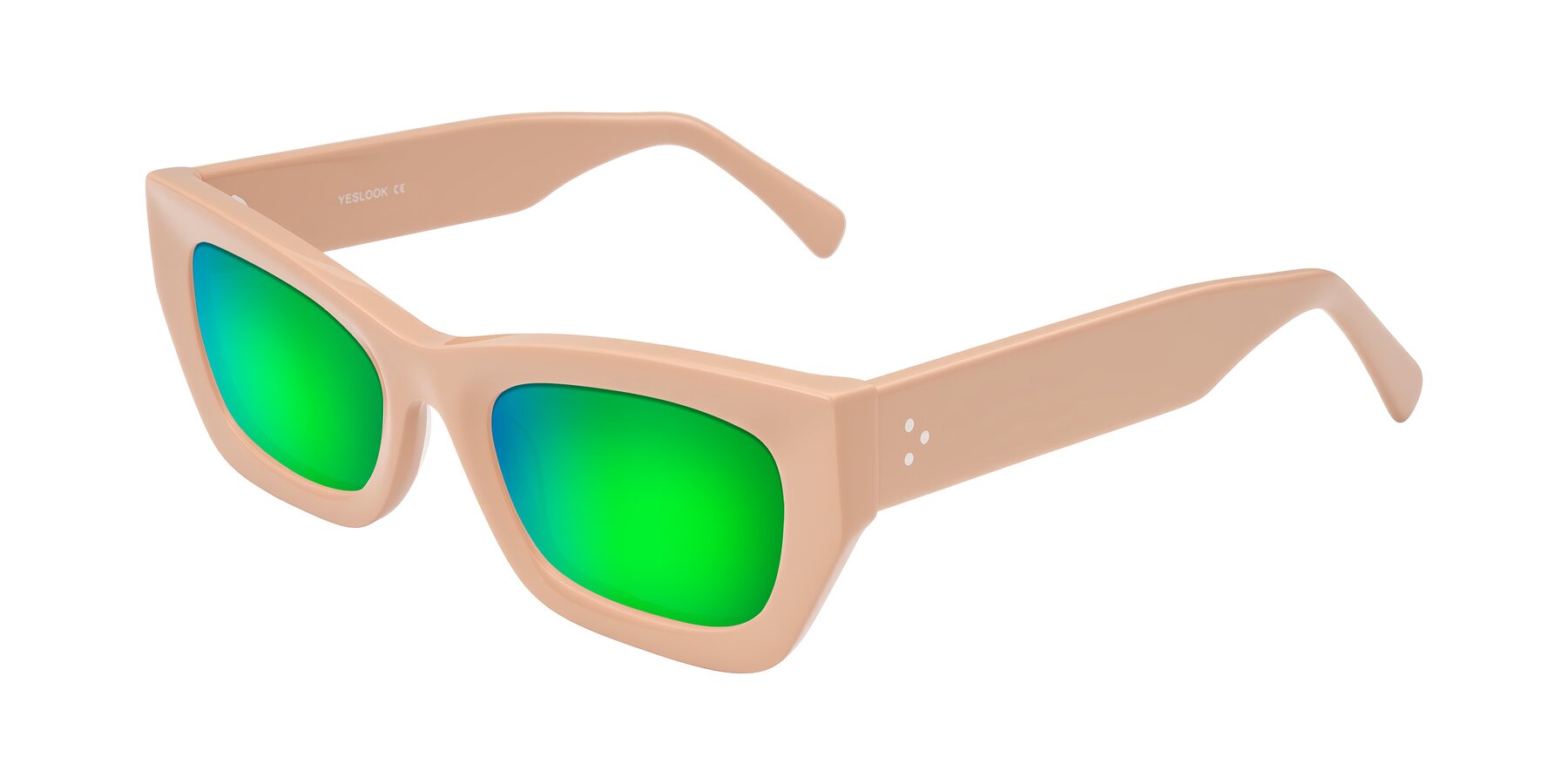 Angle of Rex in Pale Salmon with Green Mirrored Lenses