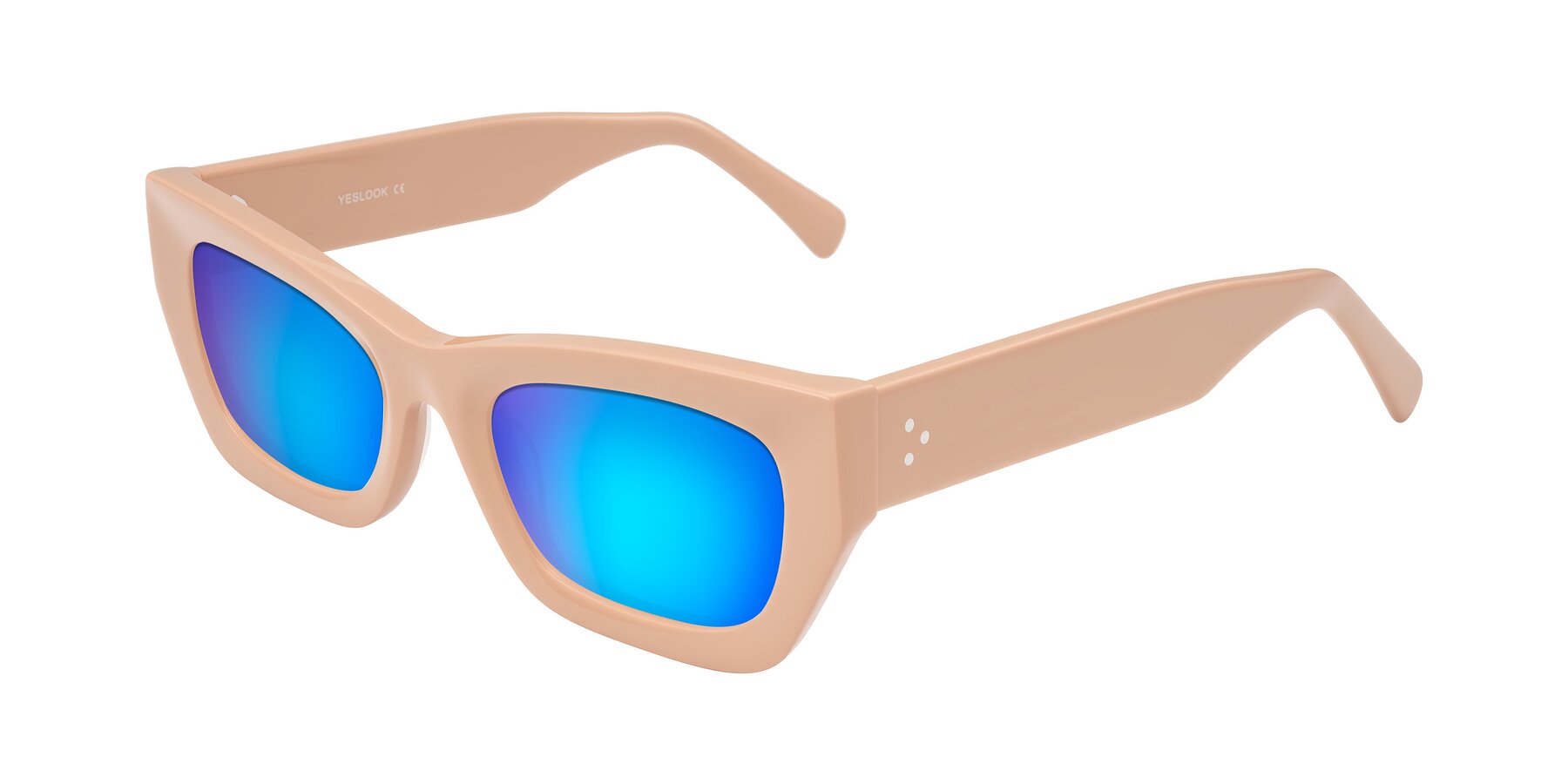 Angle of Rex in Pale Salmon with Blue Mirrored Lenses
