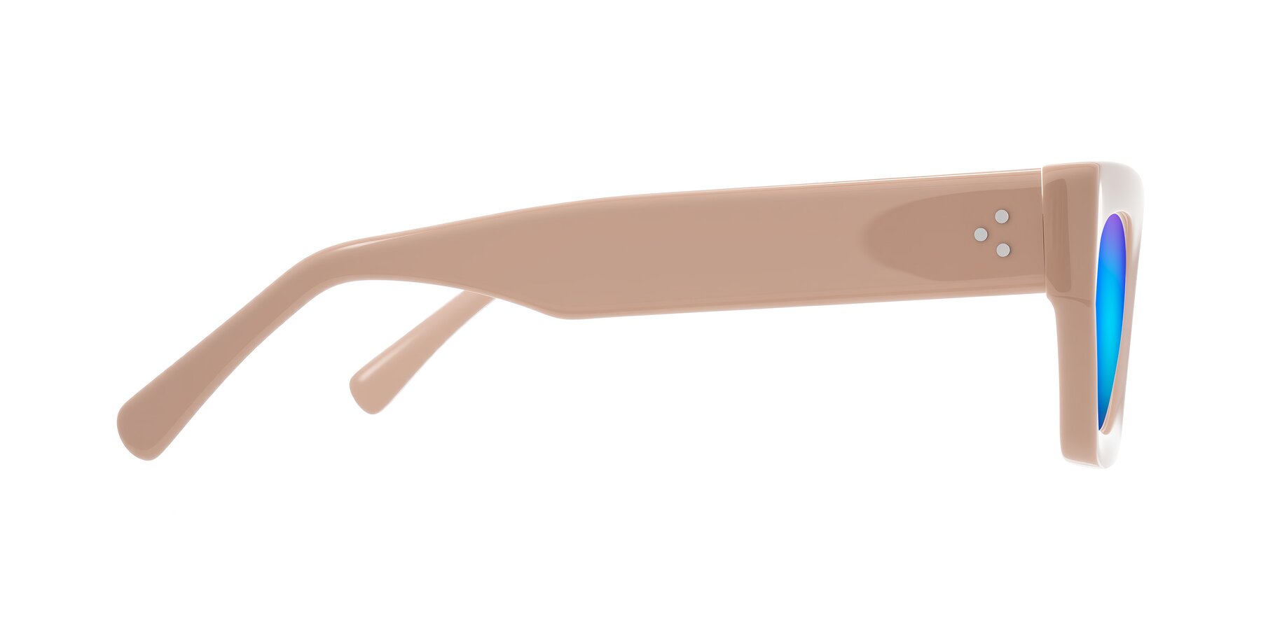 Side of Rex in Pale Salmon with Blue Mirrored Lenses