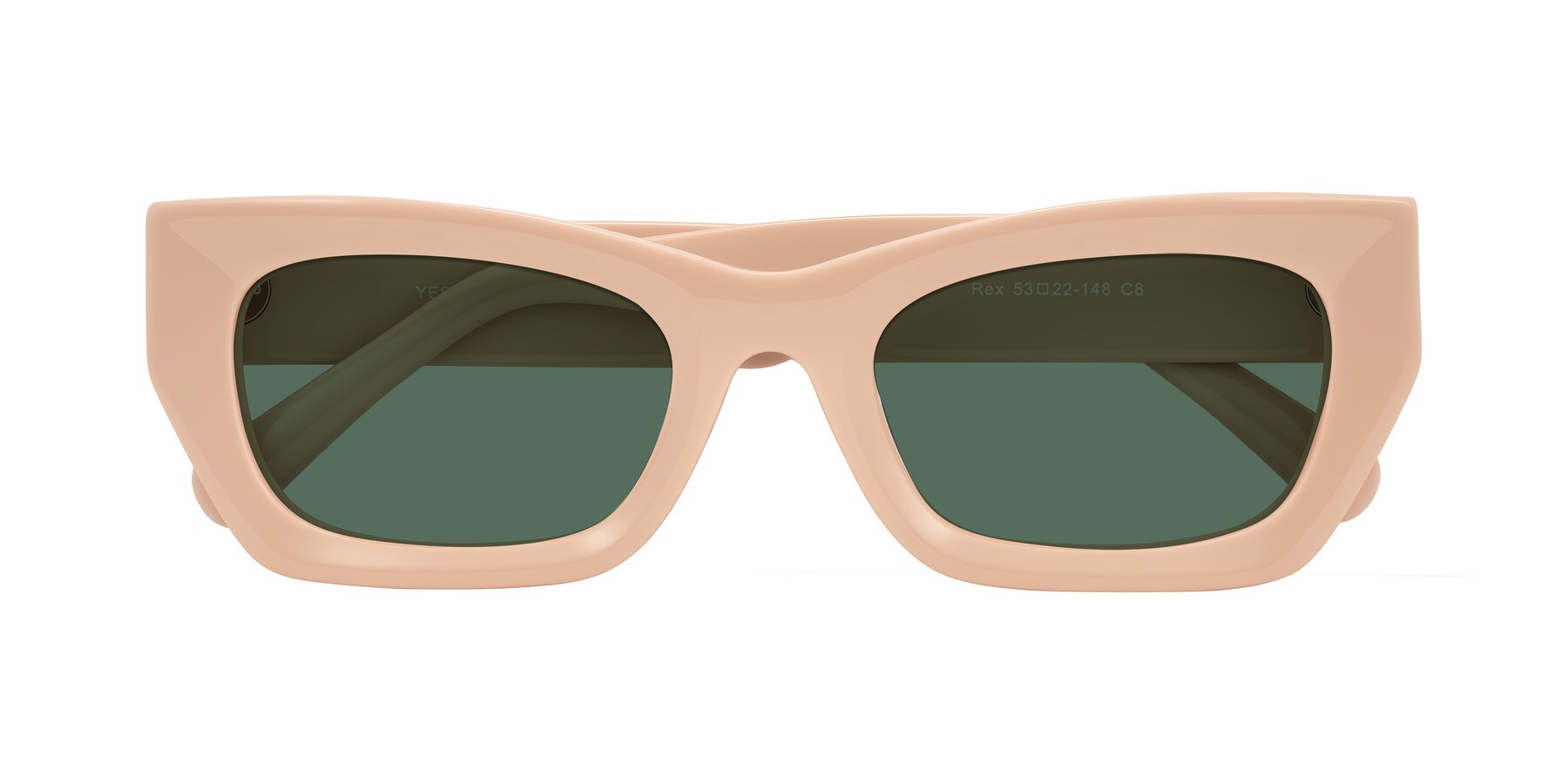 Folded Front of Rex in Pale Salmon with Green Polarized Lenses