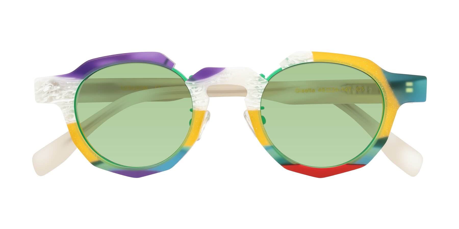 Folded Front of Gisella in Matte Fruits with Medium Green Tinted Lenses