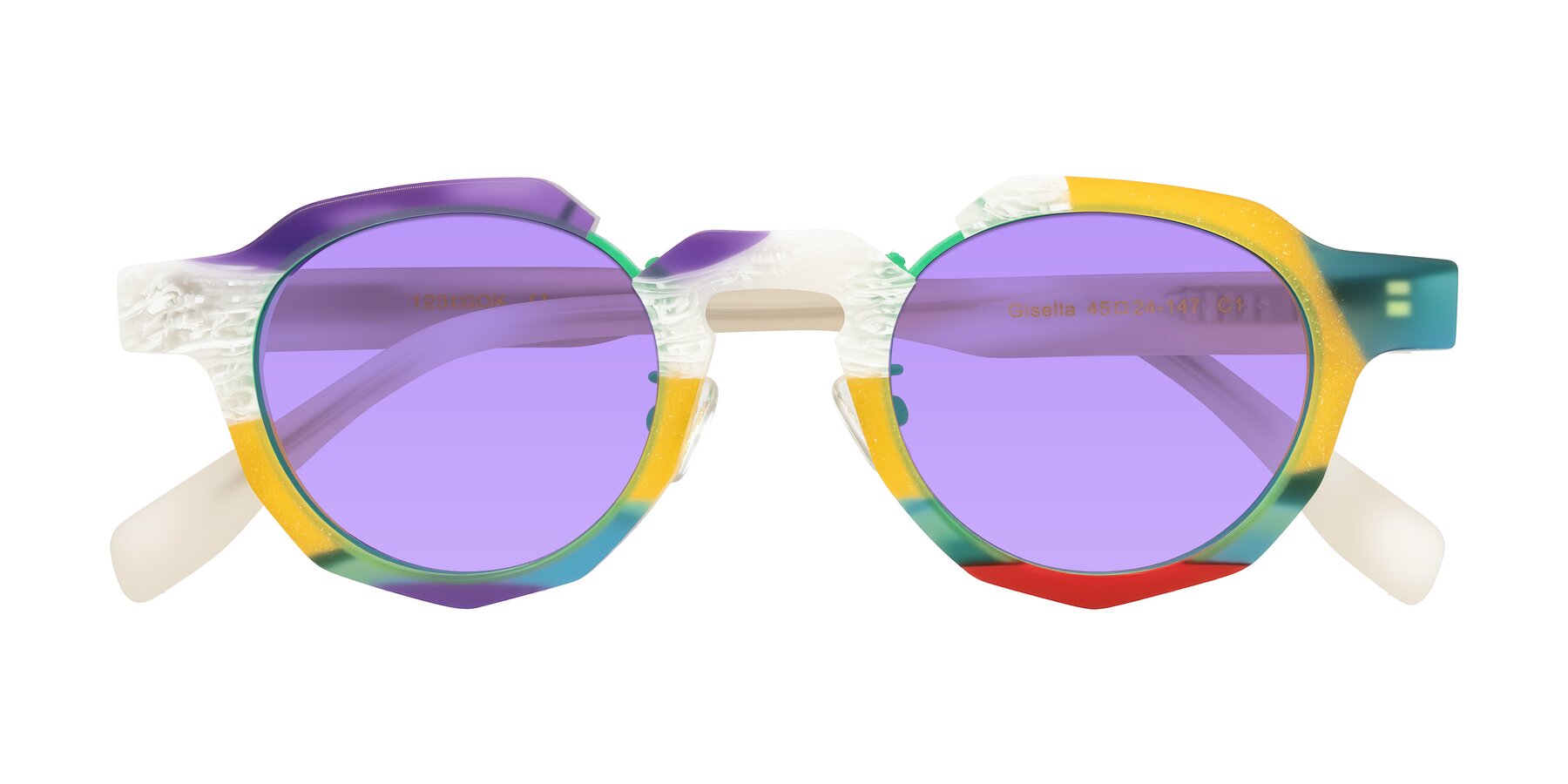 Folded Front of Gisella in Matte Fruits with Medium Purple Tinted Lenses