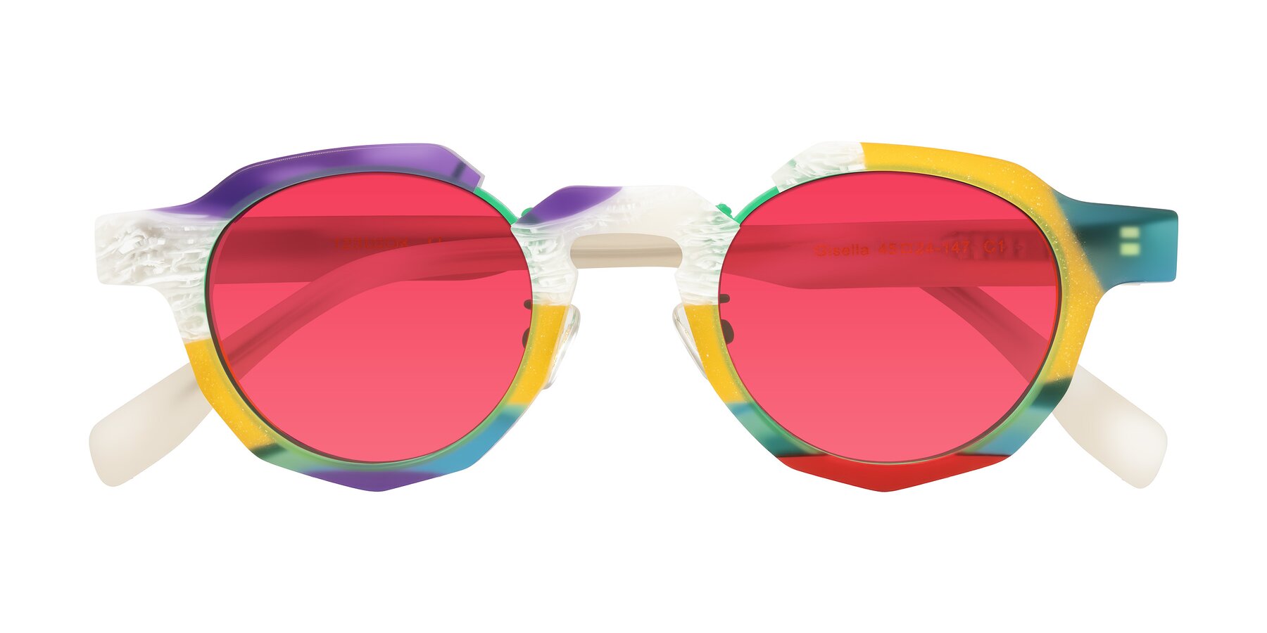 Folded Front of Gisella in Matte Fruits with Red Tinted Lenses