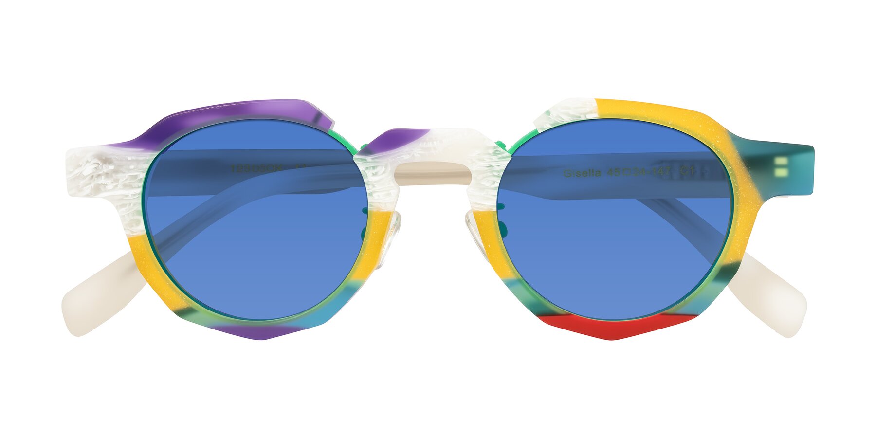 Folded Front of Gisella in Matte Fruits with Blue Tinted Lenses